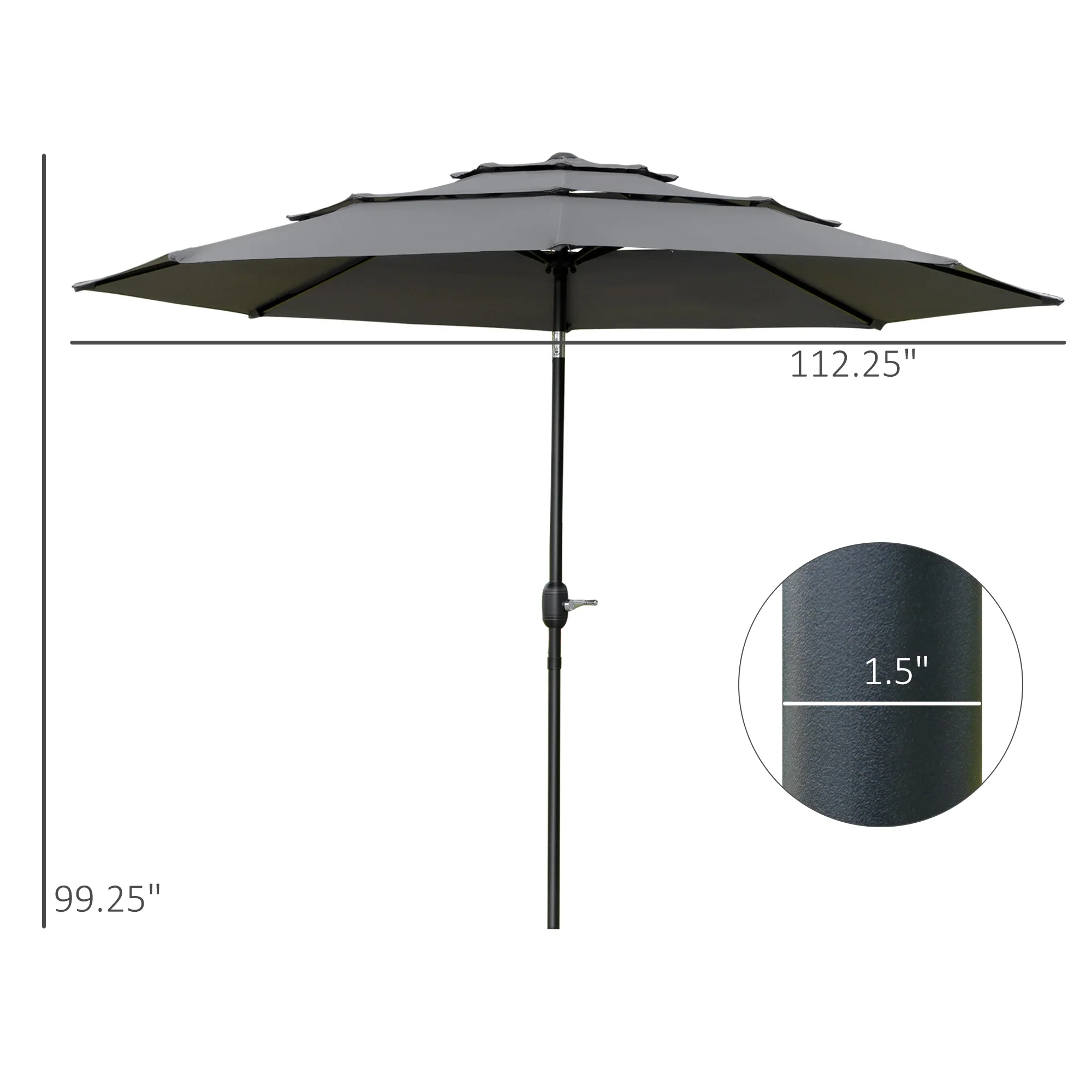 9FT 3 Tiers Patio Umbrella, Crank Push Button Tilt, Light Grey - Image 3