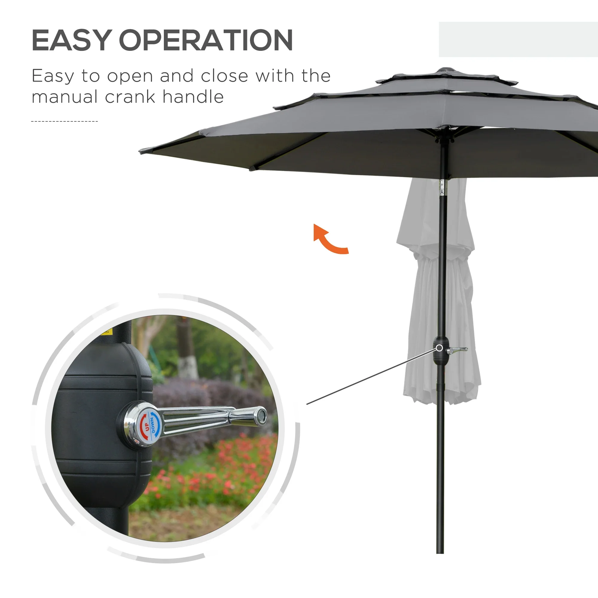 9FT 3 Tiers Patio Umbrella, Crank Push Button Tilt, Light Grey - Image 5