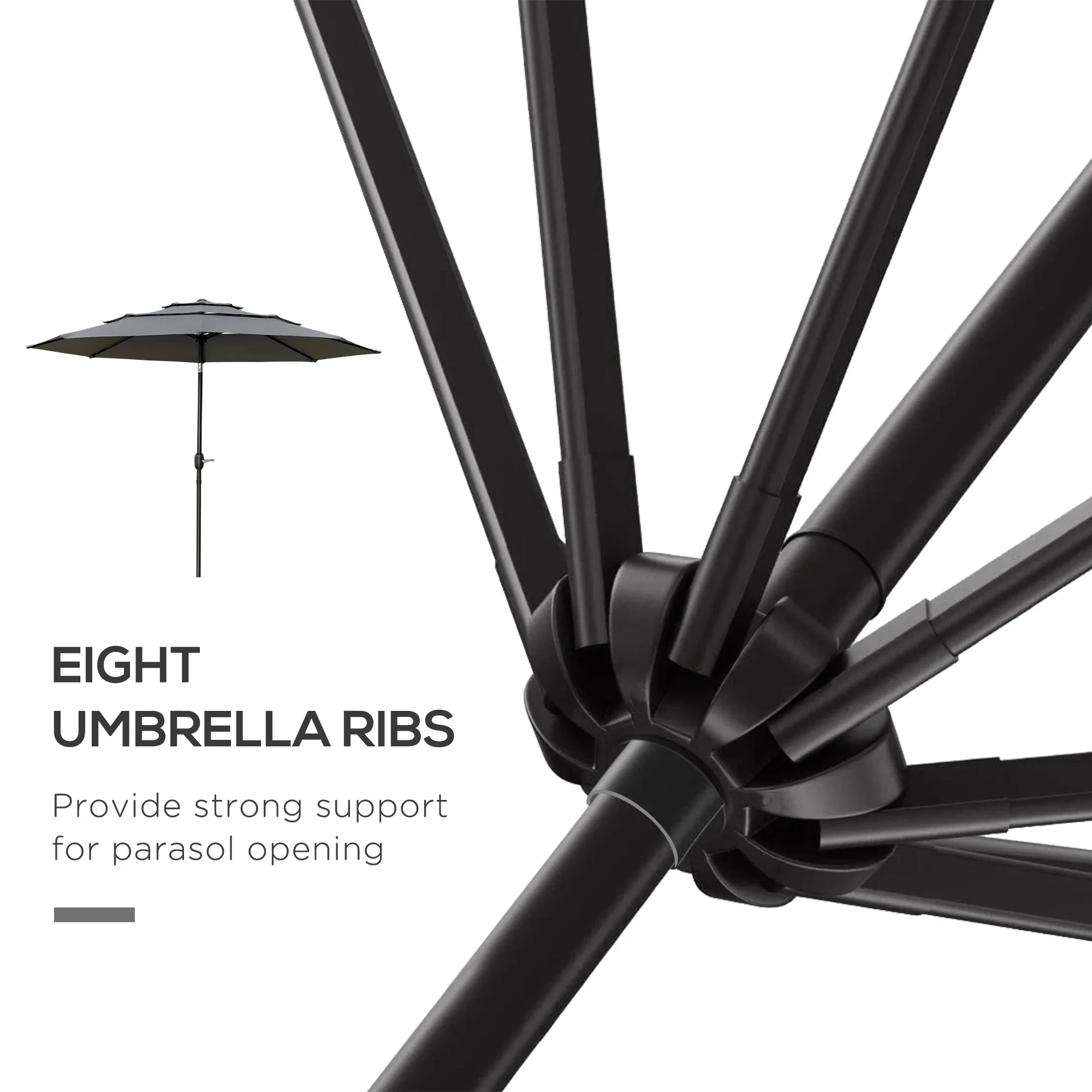 9FT 3 Tiers Patio Umbrella, Crank Push Button Tilt, Light Grey - Image 7