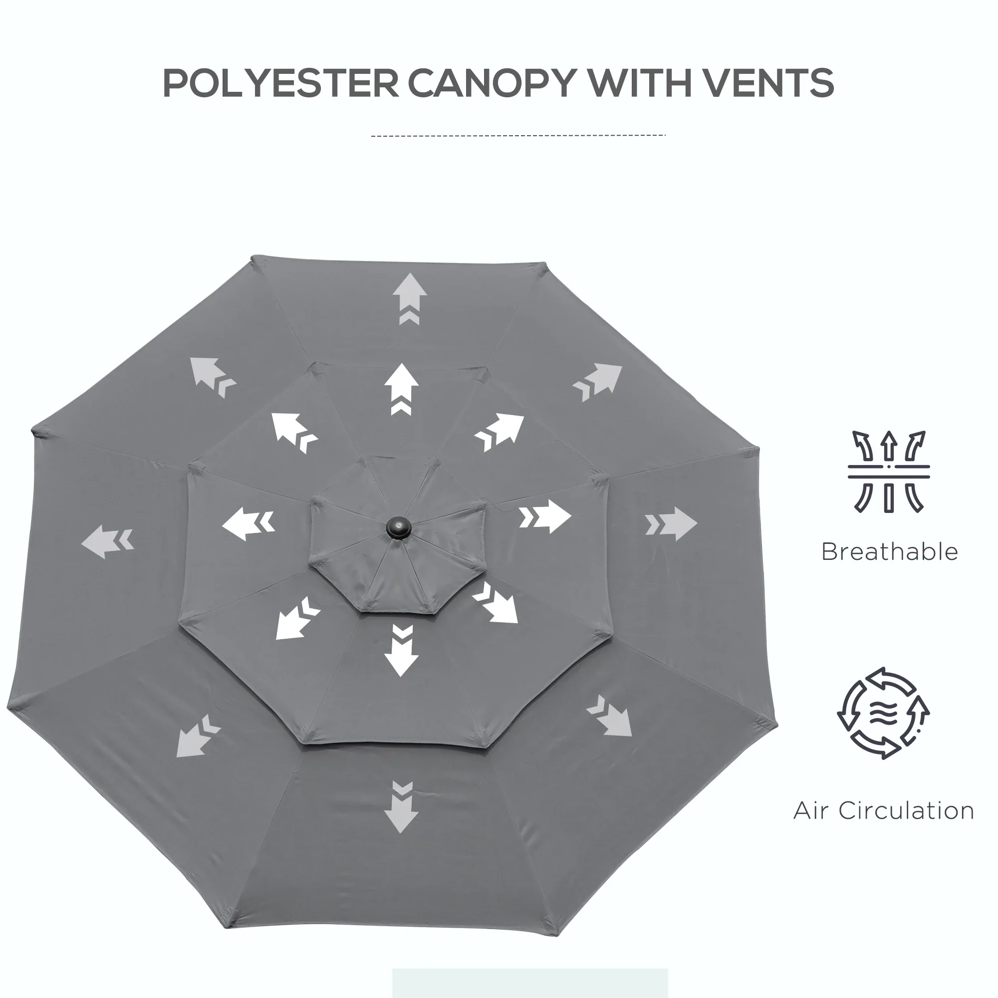 9FT 3 Tiers Patio Umbrella, Crank Push Button Tilt, Light Grey - Image 9