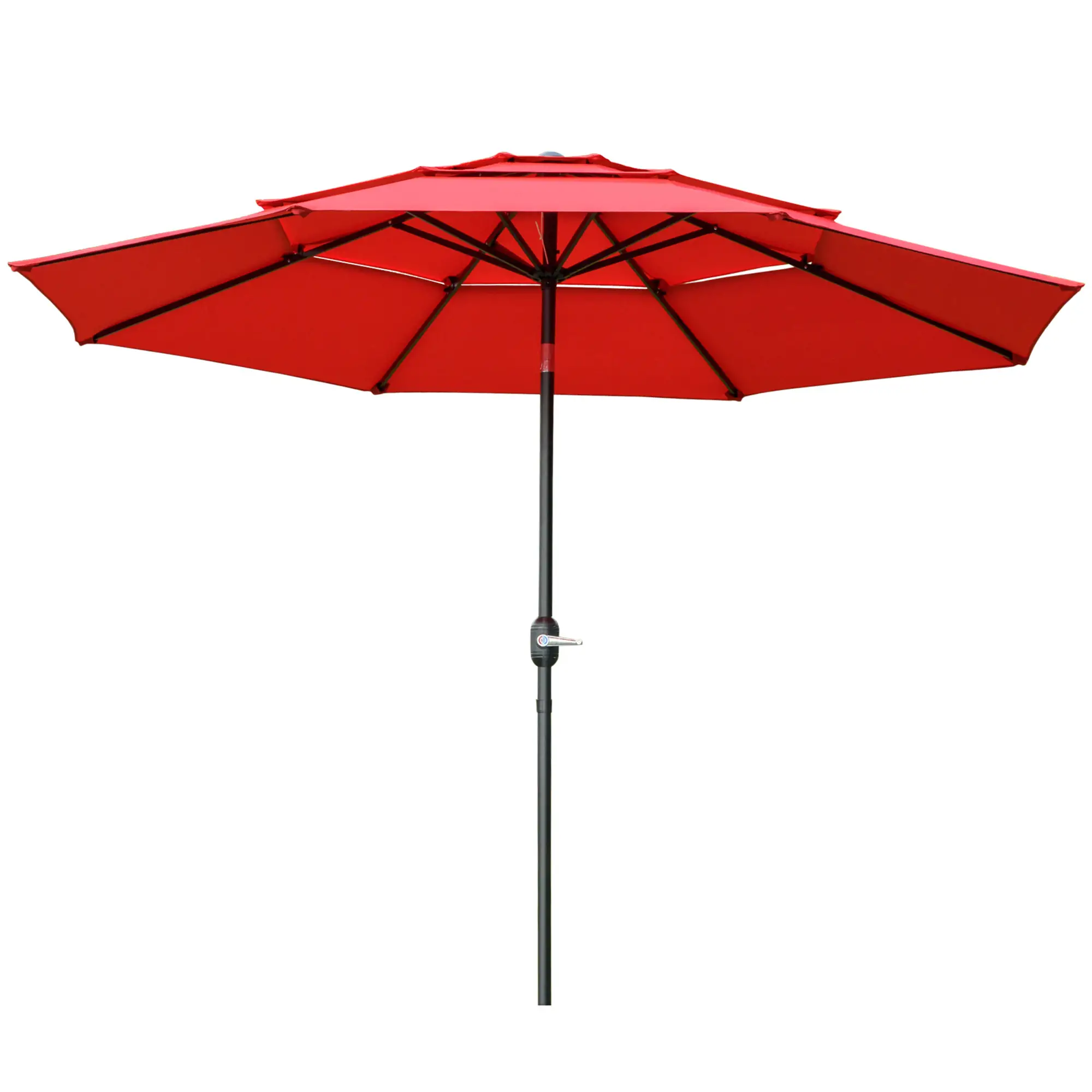 9FT 3 Tiers Patio Umbrella, Crank Push Button Tilt, Red - Image 11