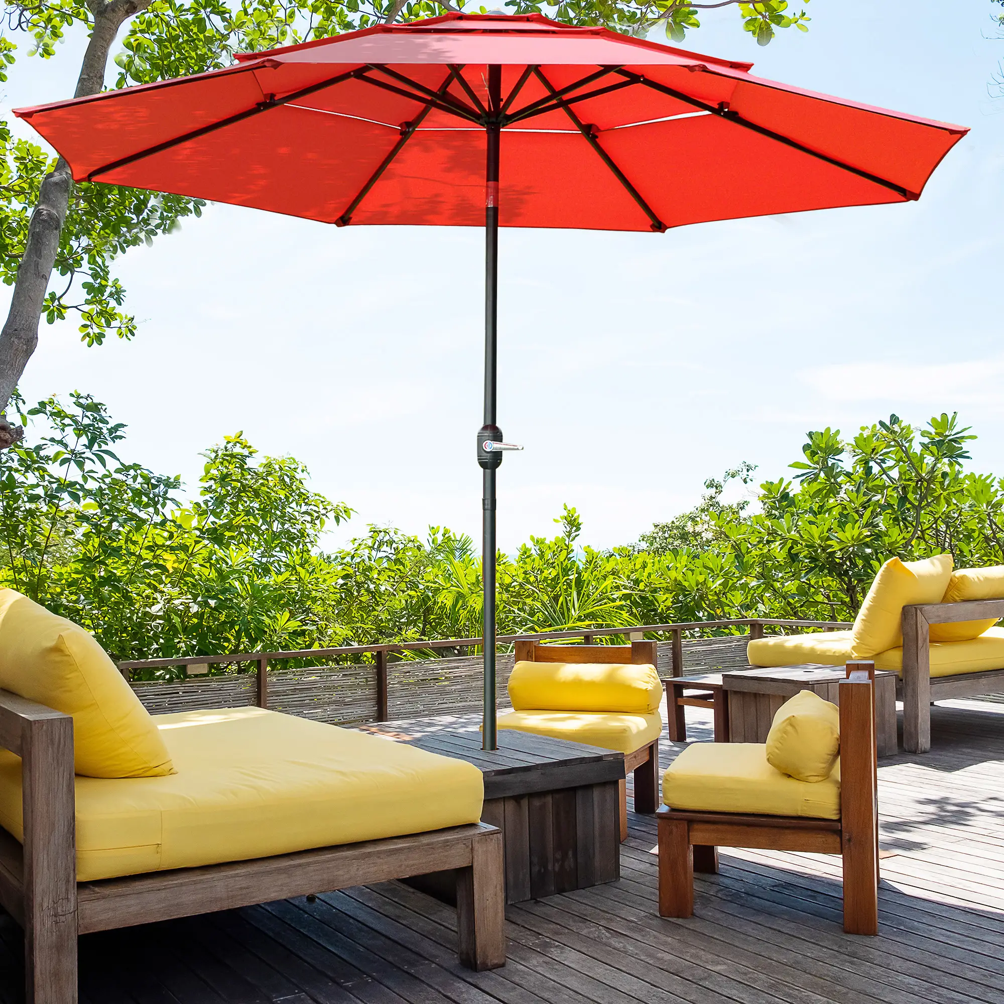 9FT 3 Tiers Patio Umbrella, Crank Push Button Tilt, Red - Image 2