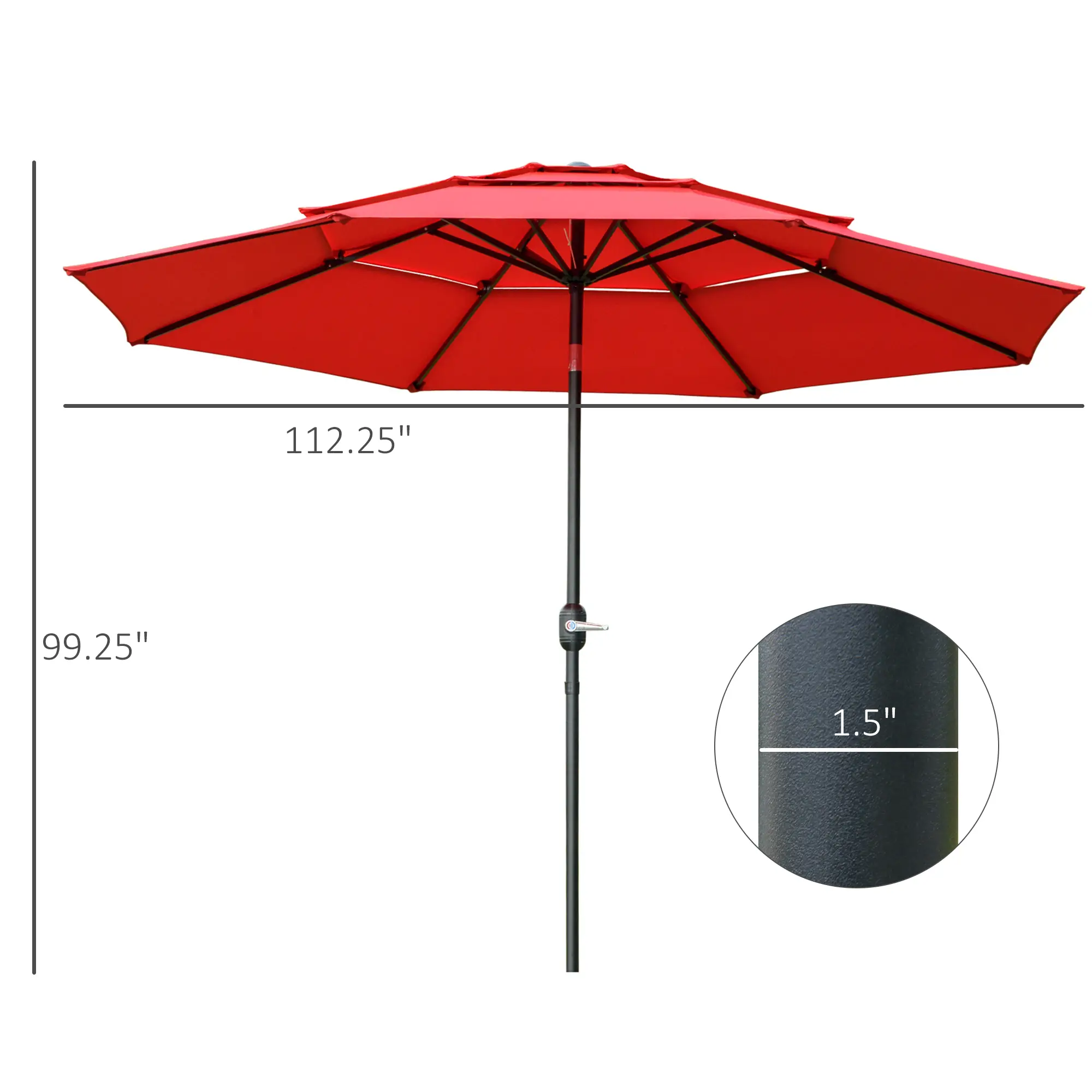 9FT 3 Tiers Patio Umbrella, Crank Push Button Tilt, Red - Image 3