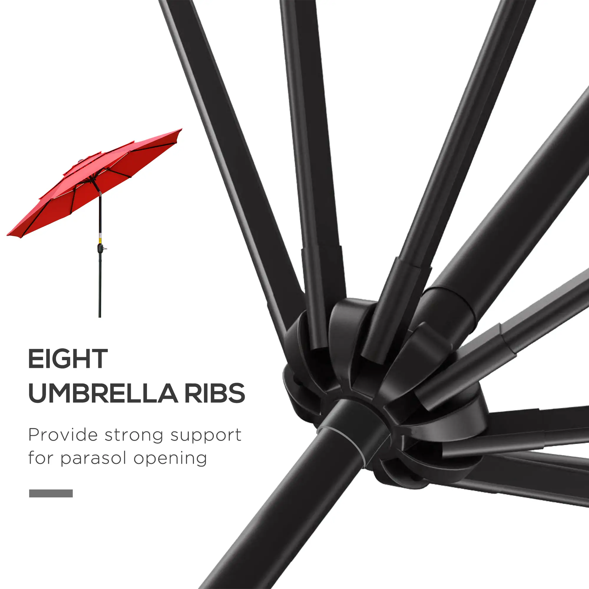 9FT 3 Tiers Patio Umbrella, Crank Push Button Tilt, Red - Image 7