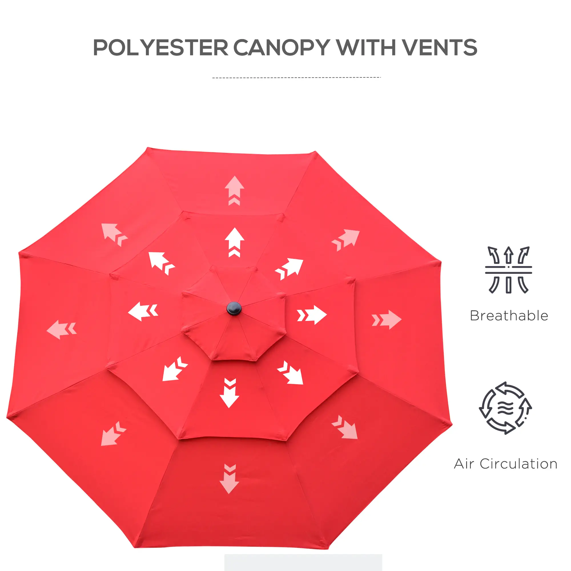 9FT 3 Tiers Patio Umbrella, Crank Push Button Tilt, Red - Image 9