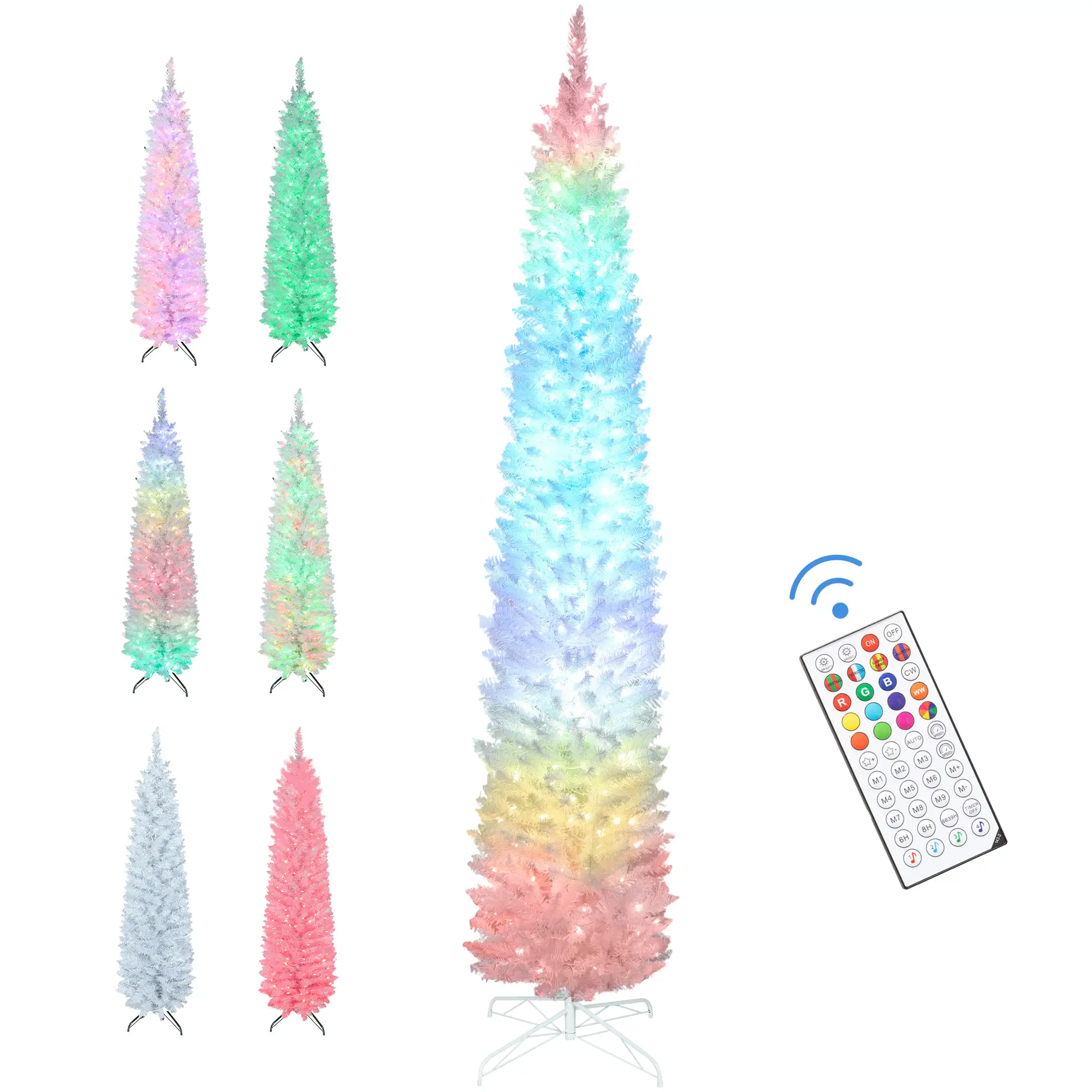 9ft Christmas Tree, Colorful DIY Synchronized LEDs, Hinged Pencil, White, White - Image 11