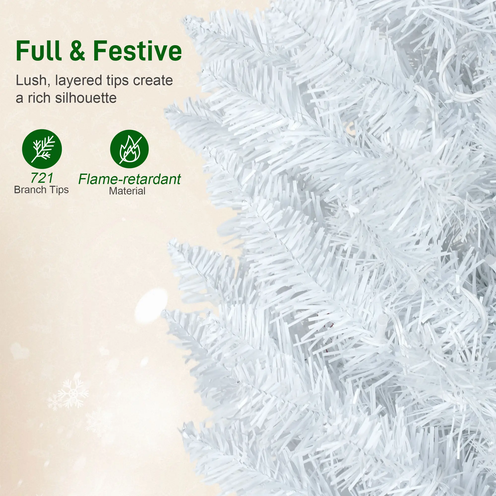 9ft Christmas Tree, Colorful DIY Synchronized LEDs, Hinged Pencil, White, White - Image 7