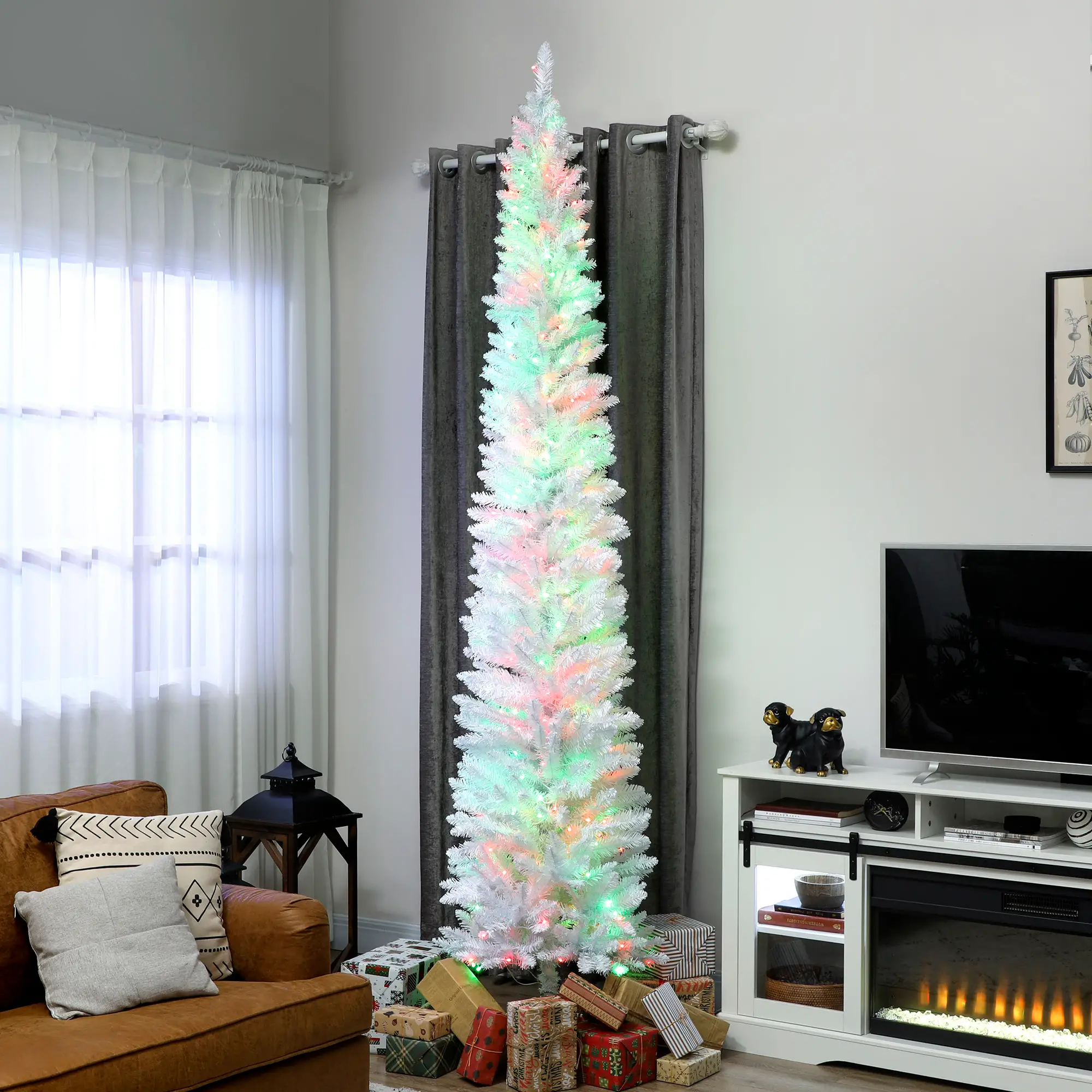 9ft Christmas Tree, Colorful DIY Synchronized LEDs, Hinged Pencil, White, White - Image 8