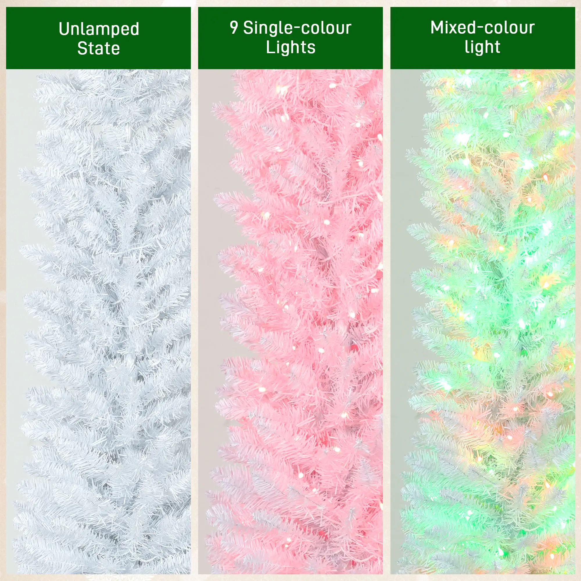 9ft Christmas Tree, Colorful DIY Synchronized LEDs, Hinged Pencil, White, White - Image 9