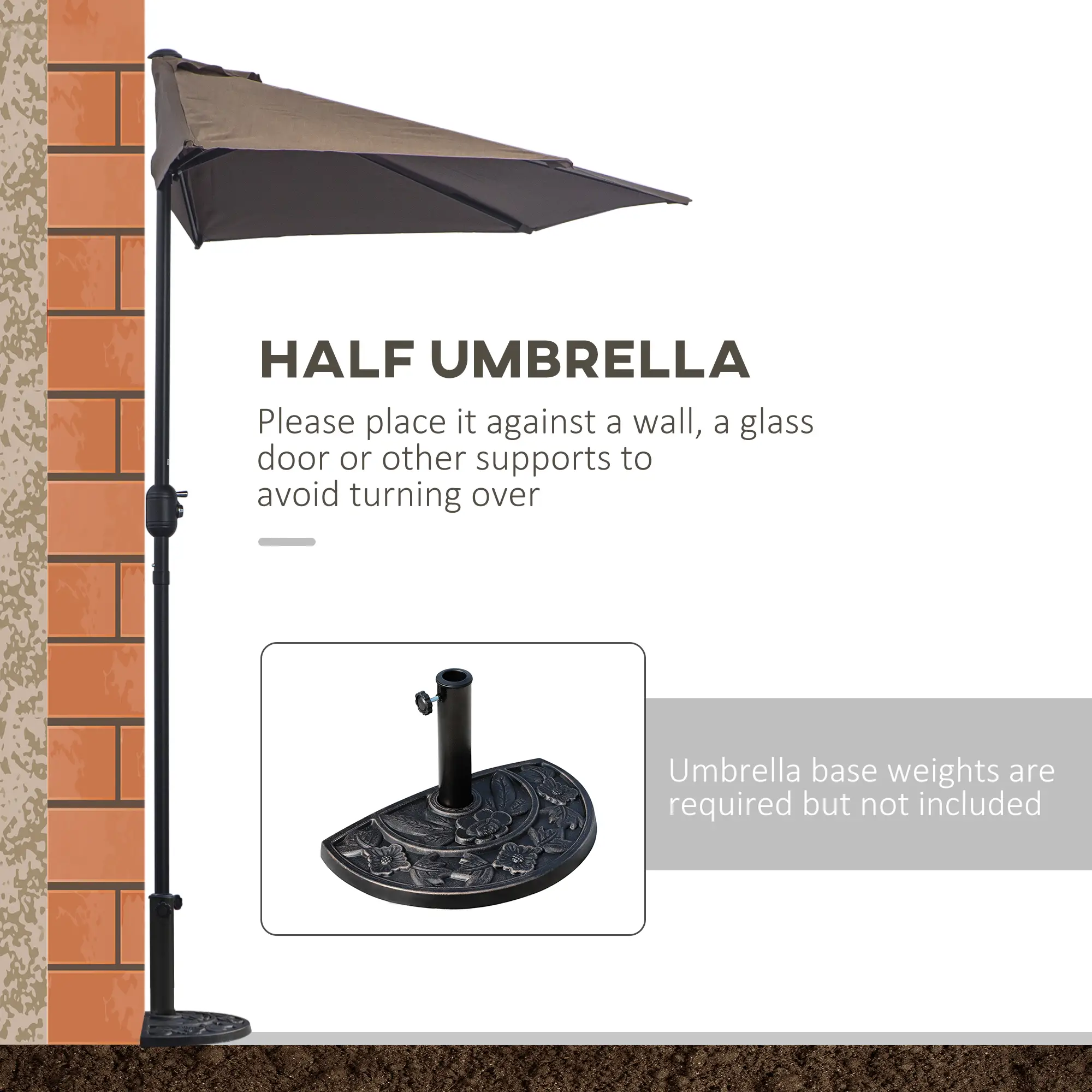 9ft Half Round Umbrella, Outdoor Patio, Coffee - Image 5