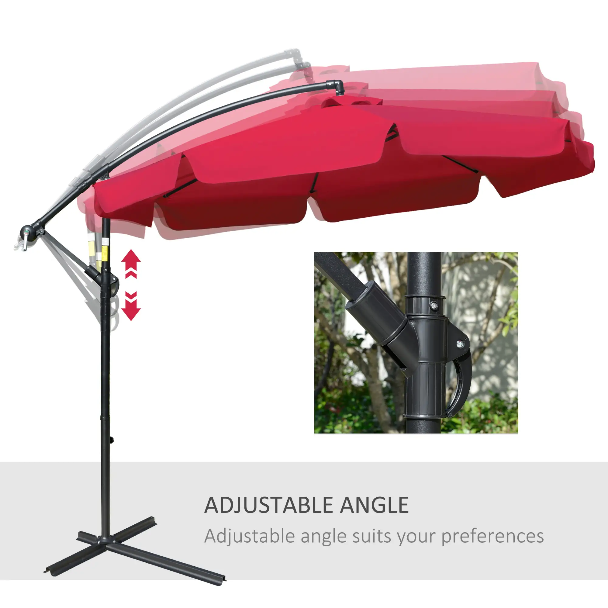 9FT Offset Hanging Patio Umbrella, Easy Tilt, Cross Base, 8 Ribs, Red - Image 5