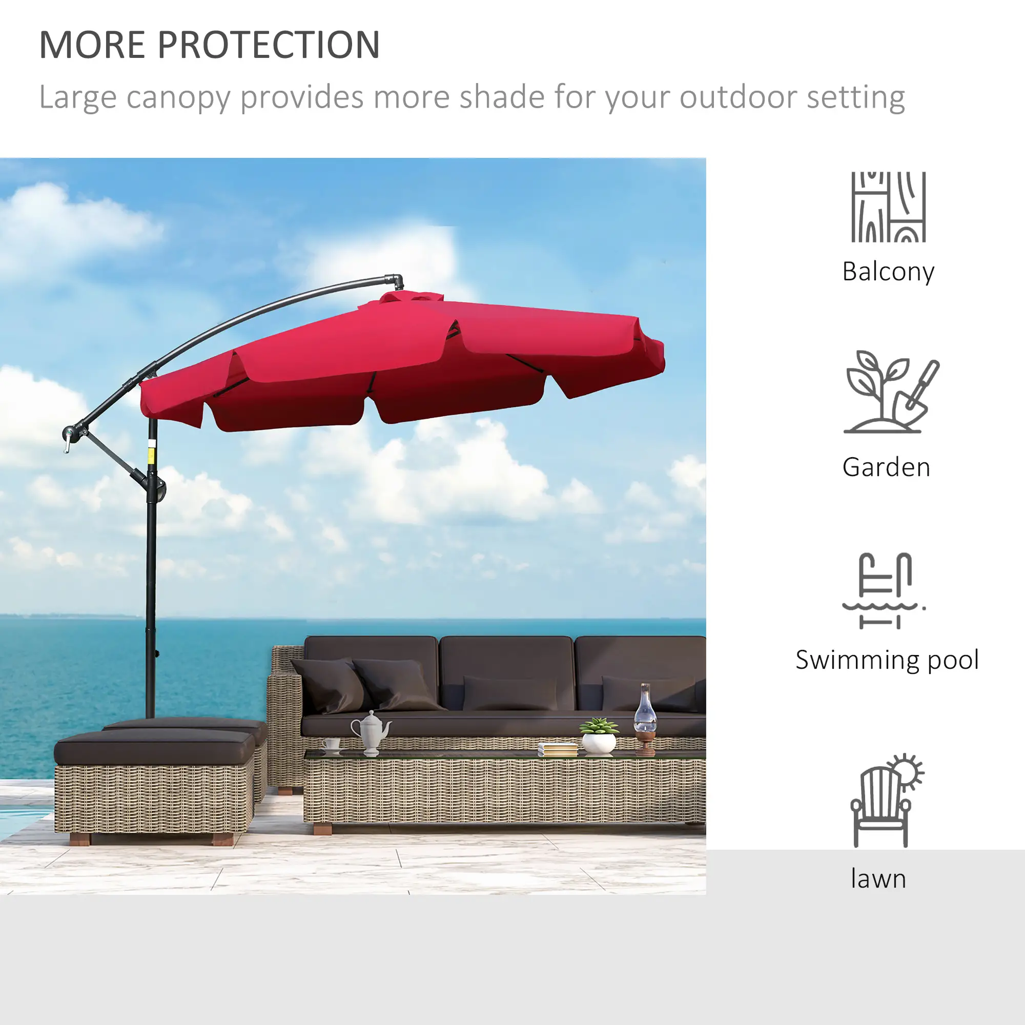9FT Offset Hanging Patio Umbrella, Easy Tilt, Cross Base, 8 Ribs, Red - Image 7