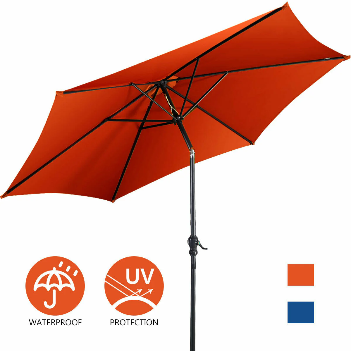9ft Patio Market Table Umbrella, Push Button Tilt Crank, Orange - Image 10