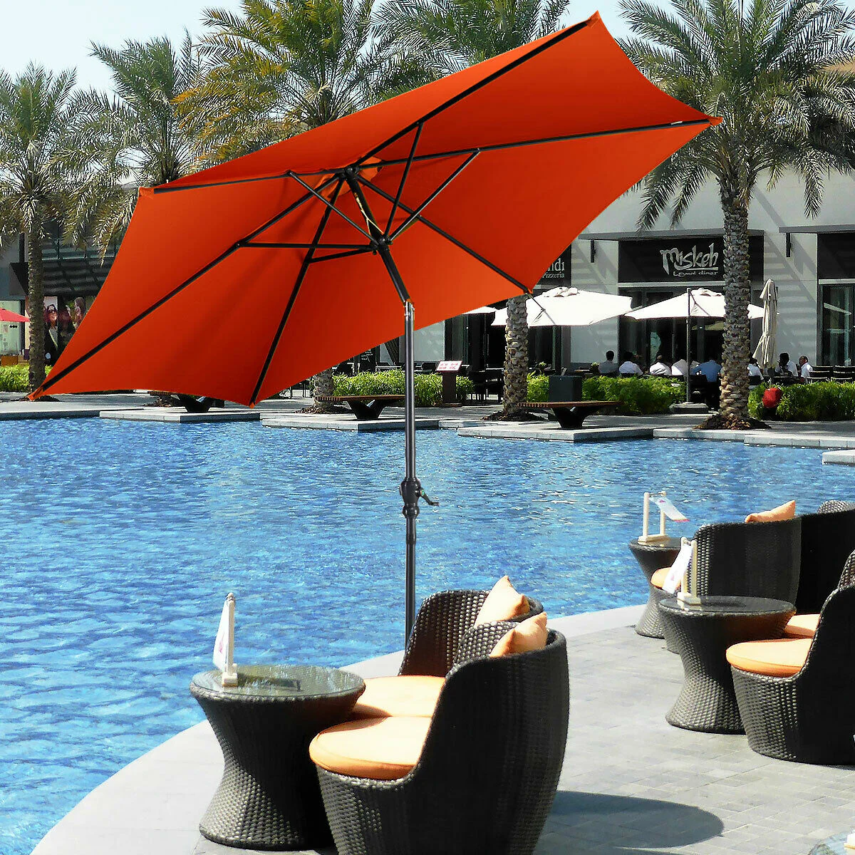 9ft Patio Market Table Umbrella, Push Button Tilt Crank, Orange - Image 2