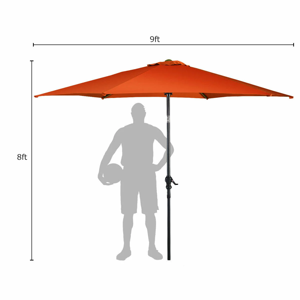 9ft Patio Market Table Umbrella, Push Button Tilt Crank, Orange - Image 6