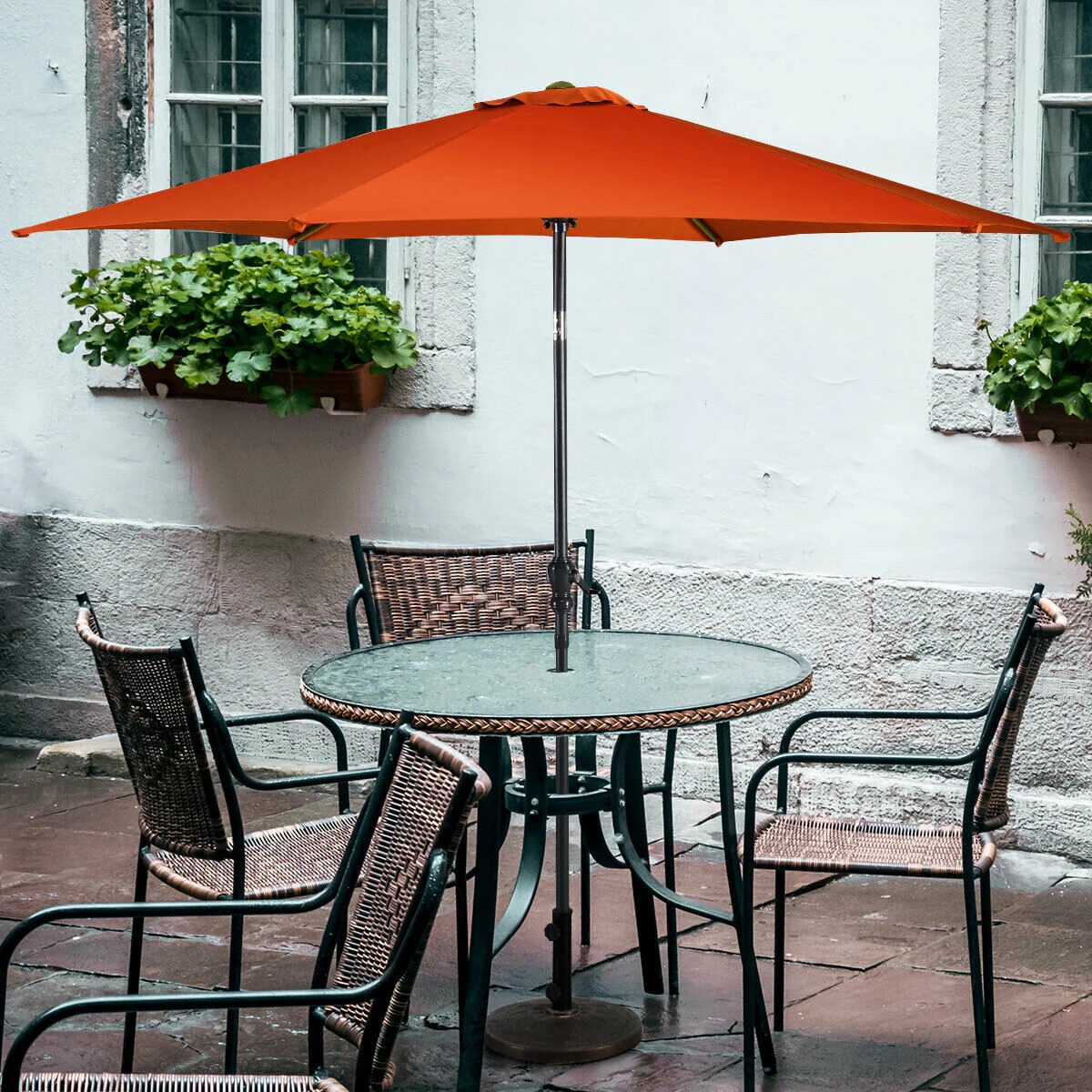 9ft Patio Market Table Umbrella, Push Button Tilt Crank, Orange - Image 7