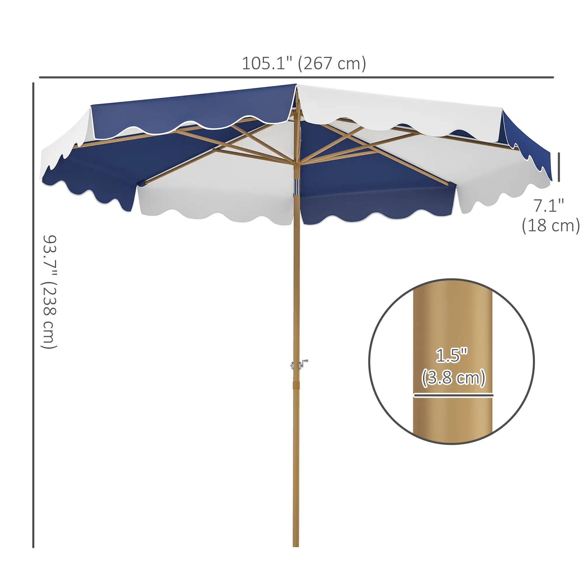 9FT Patio Umbrella, 8 Ribs, Crank & Tilt, UPF 50+, Mixed Color - Image 3