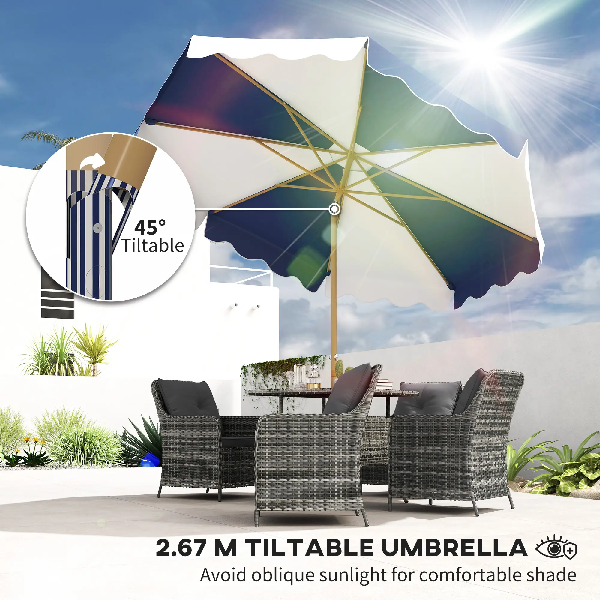 9FT Patio Umbrella, 8 Ribs, Crank & Tilt, UPF 50+, Mixed Color - Image 4