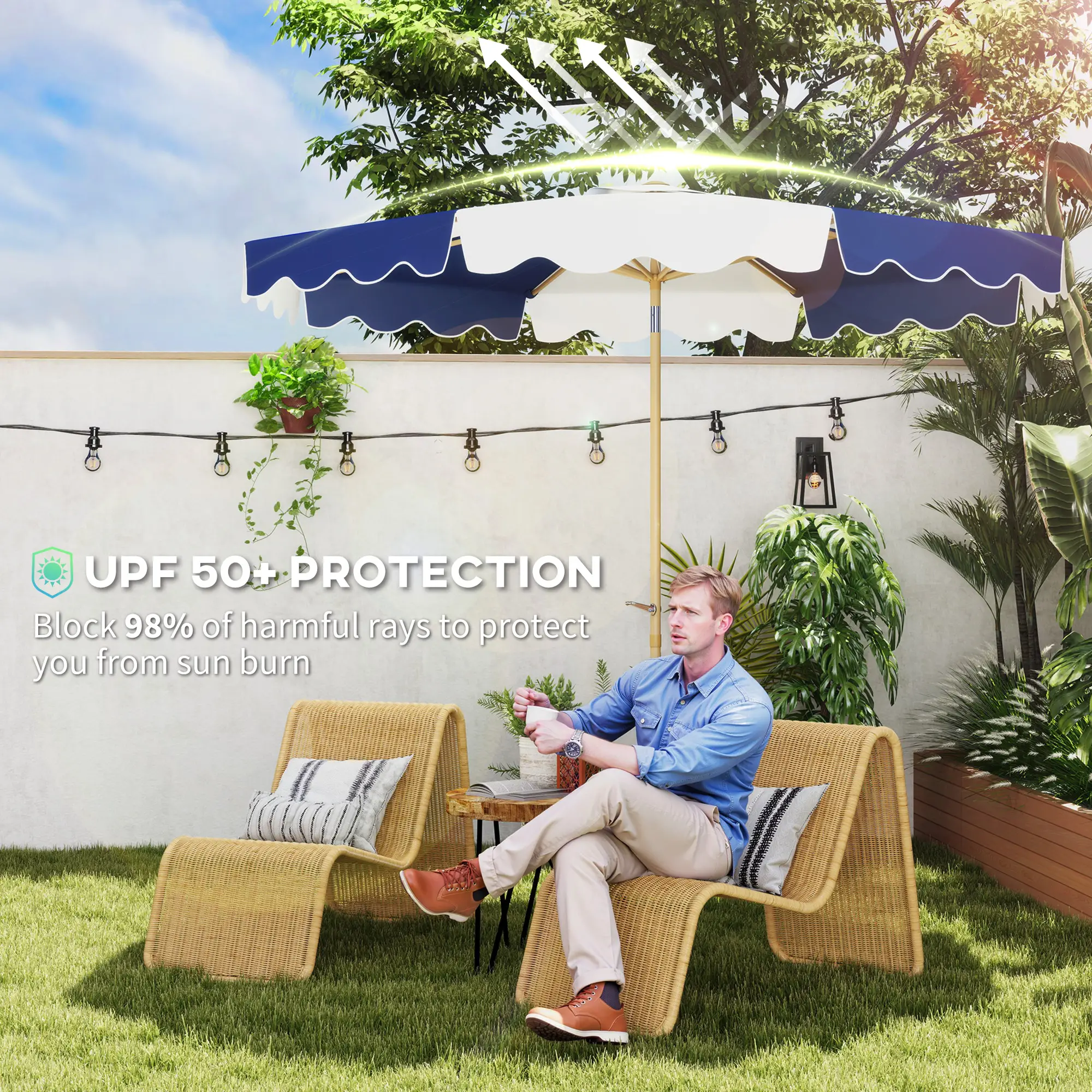 9FT Patio Umbrella, 8 Ribs, Crank & Tilt, UPF 50+, Mixed Color - Image 5