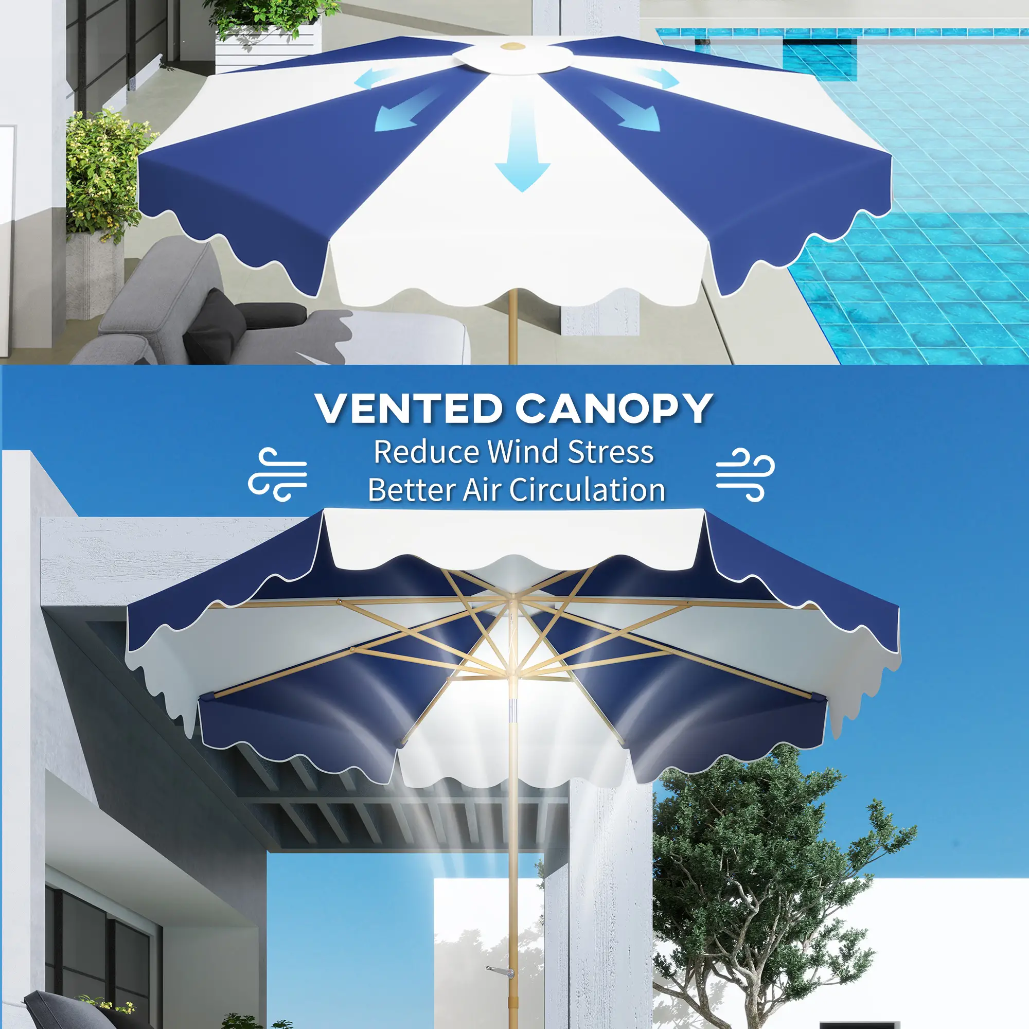 9FT Patio Umbrella, 8 Ribs, Crank & Tilt, UPF 50+, Mixed Color - Image 6