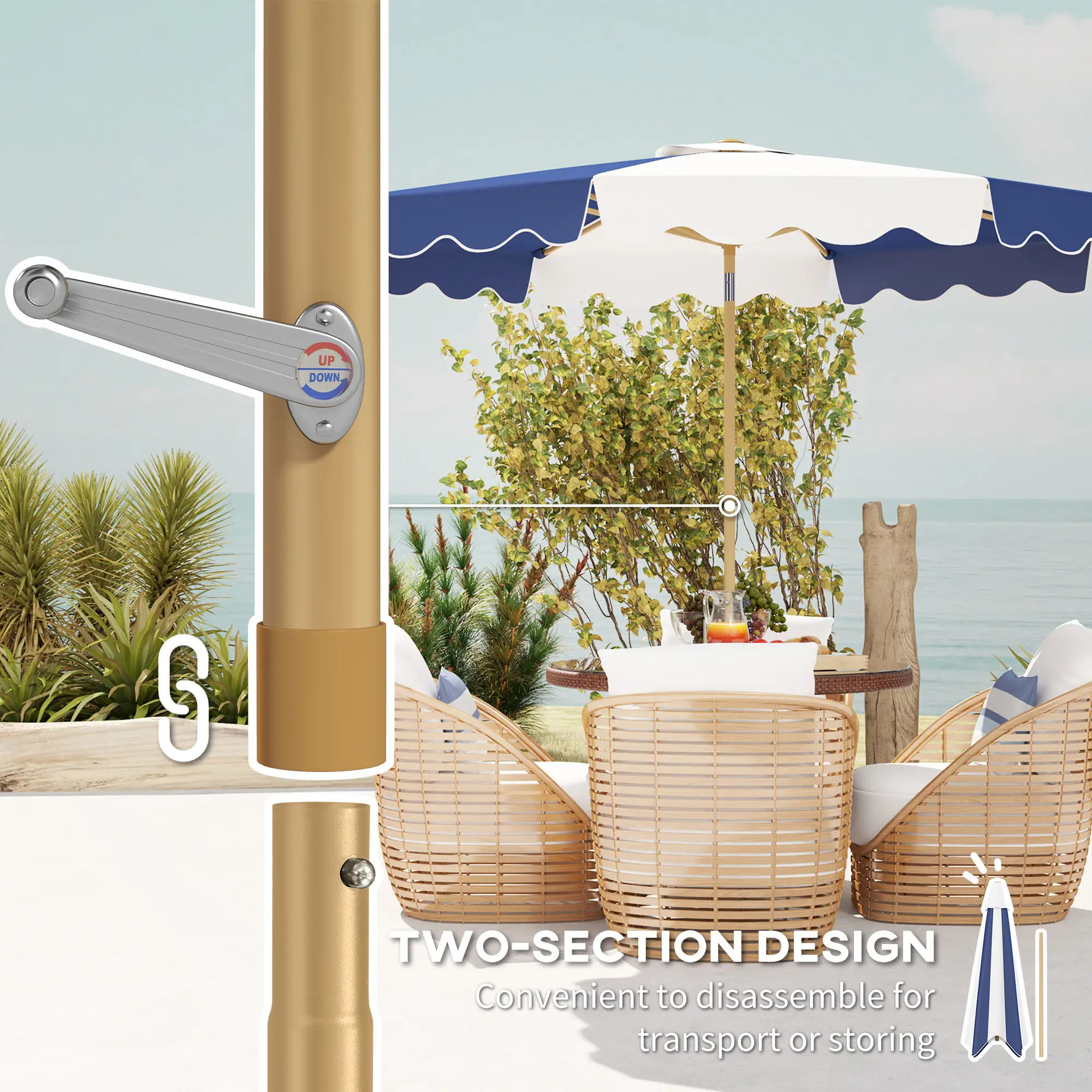 9FT Patio Umbrella, 8 Ribs, Crank & Tilt, UPF 50+, Mixed Color - Image 9