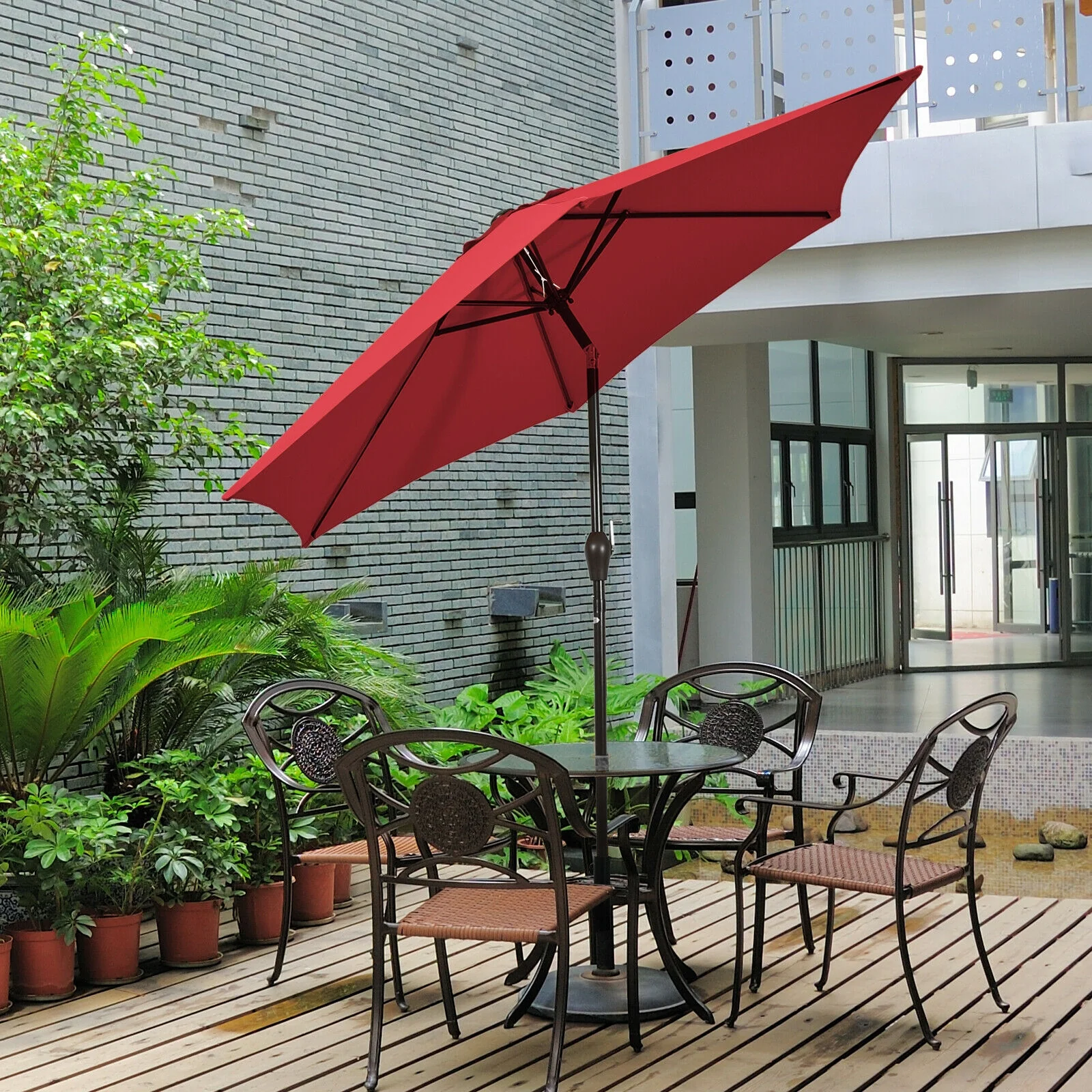9FT Patio Umbrella, Steel Tilt Crank, Burgundy - Image 3