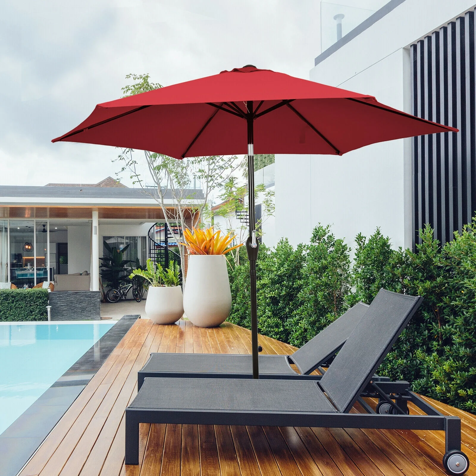 9FT Patio Umbrella, Steel Tilt Crank, Burgundy - Image 7