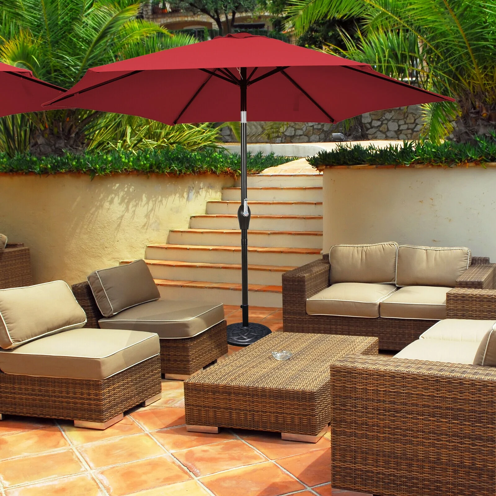9FT Patio Umbrella, Steel Tilt Crank, Burgundy - Image 8