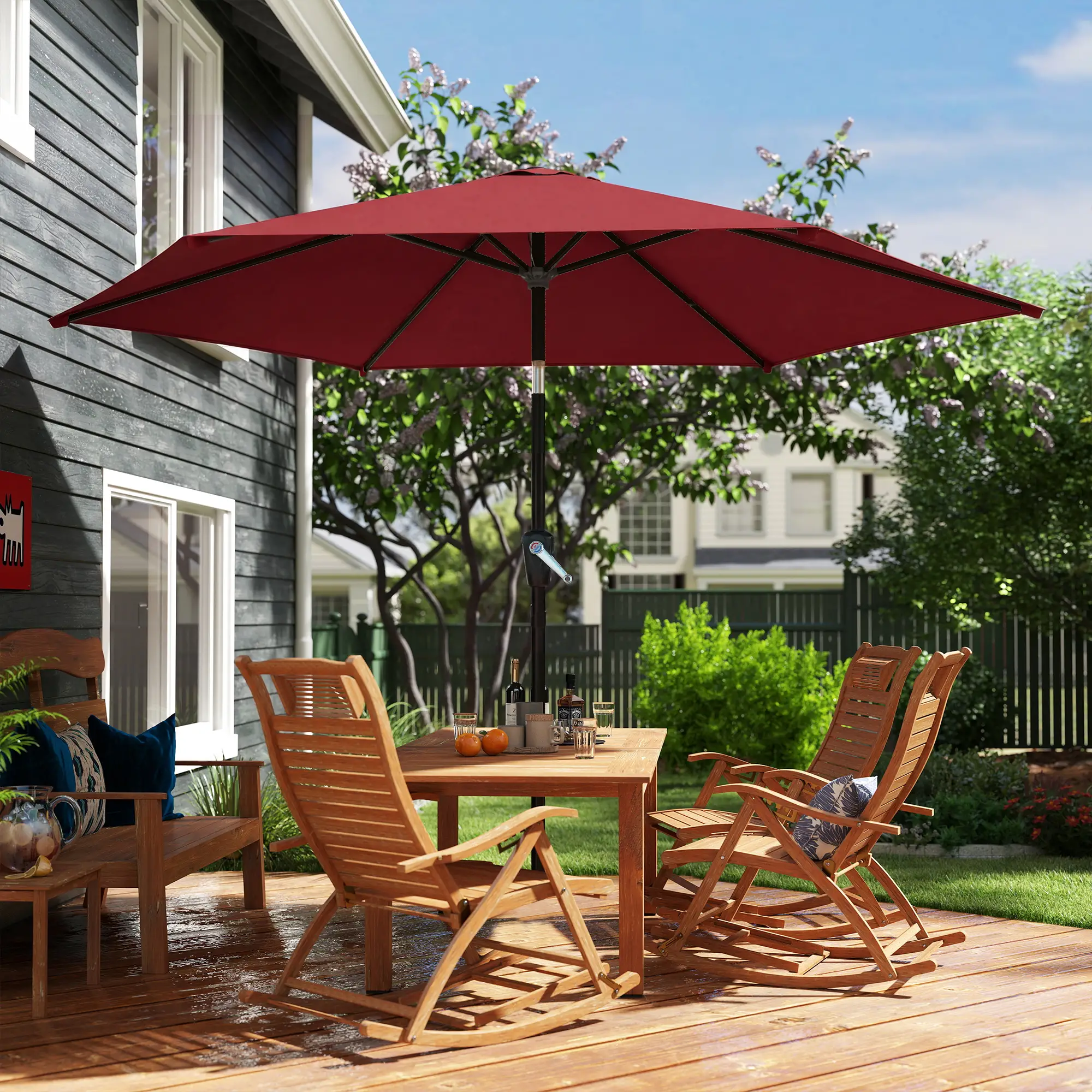 9FT Patio Umbrella, Tilt Crank, 6 Ribs, UV Protection - Image 10