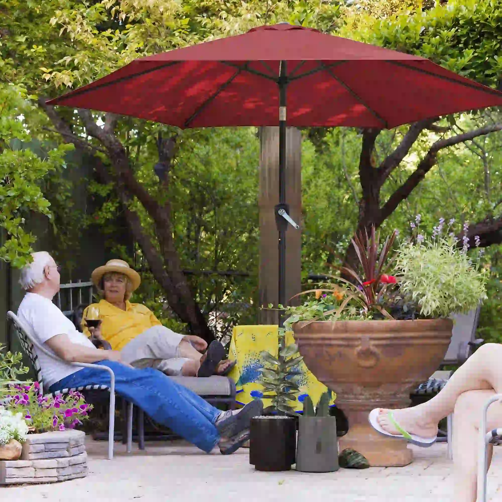 9FT Patio Umbrella, Tilt Crank, 6 Ribs, UV Protection - Image 2
