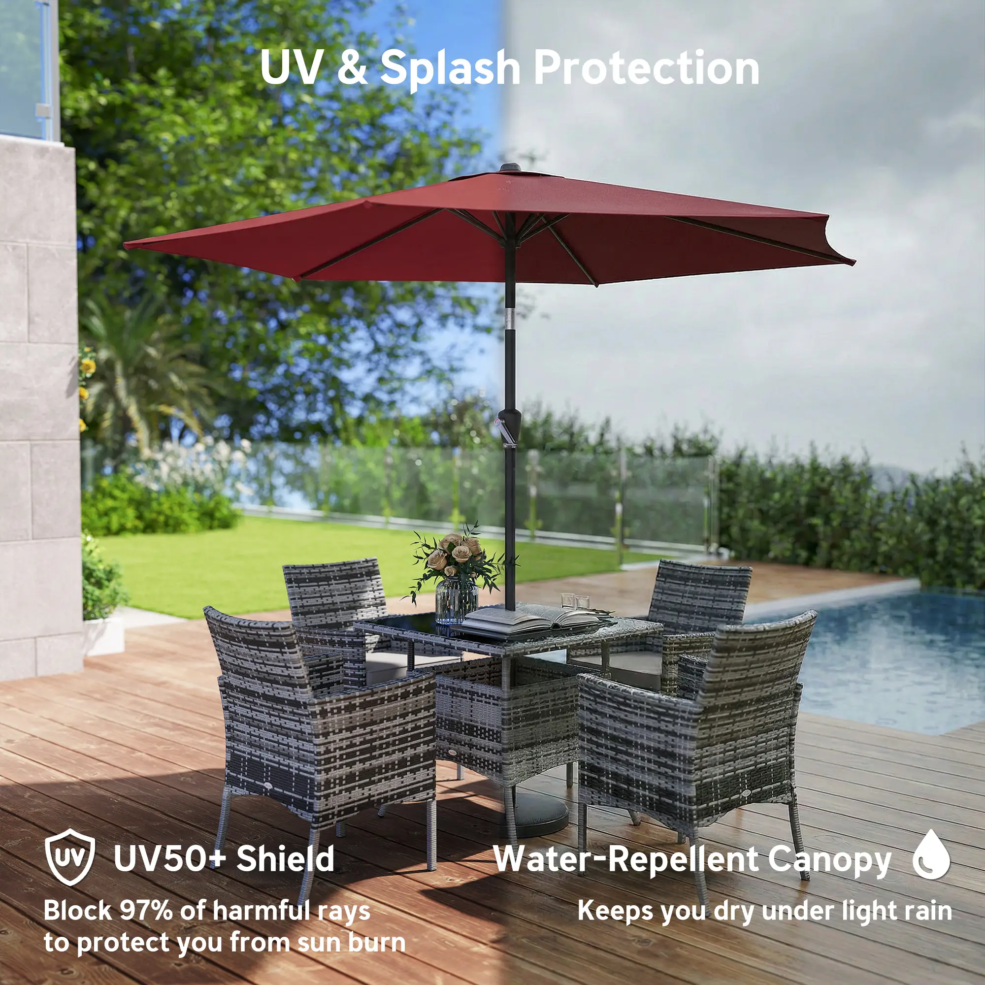 9FT Patio Umbrella, Tilt Crank, 6 Ribs, UV Protection - Image 5