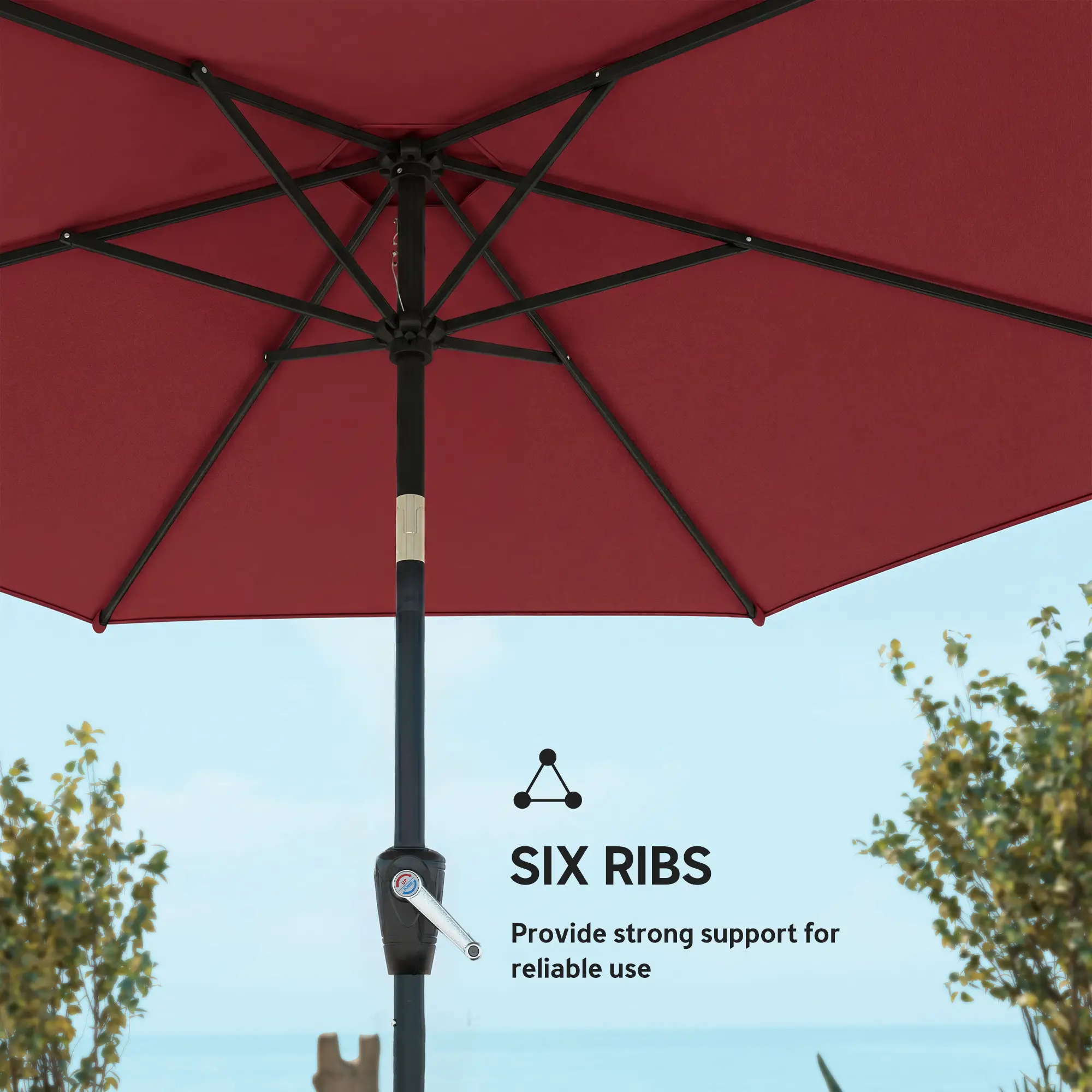 9FT Patio Umbrella, Tilt Crank, 6 Ribs, UV Protection - Image 6