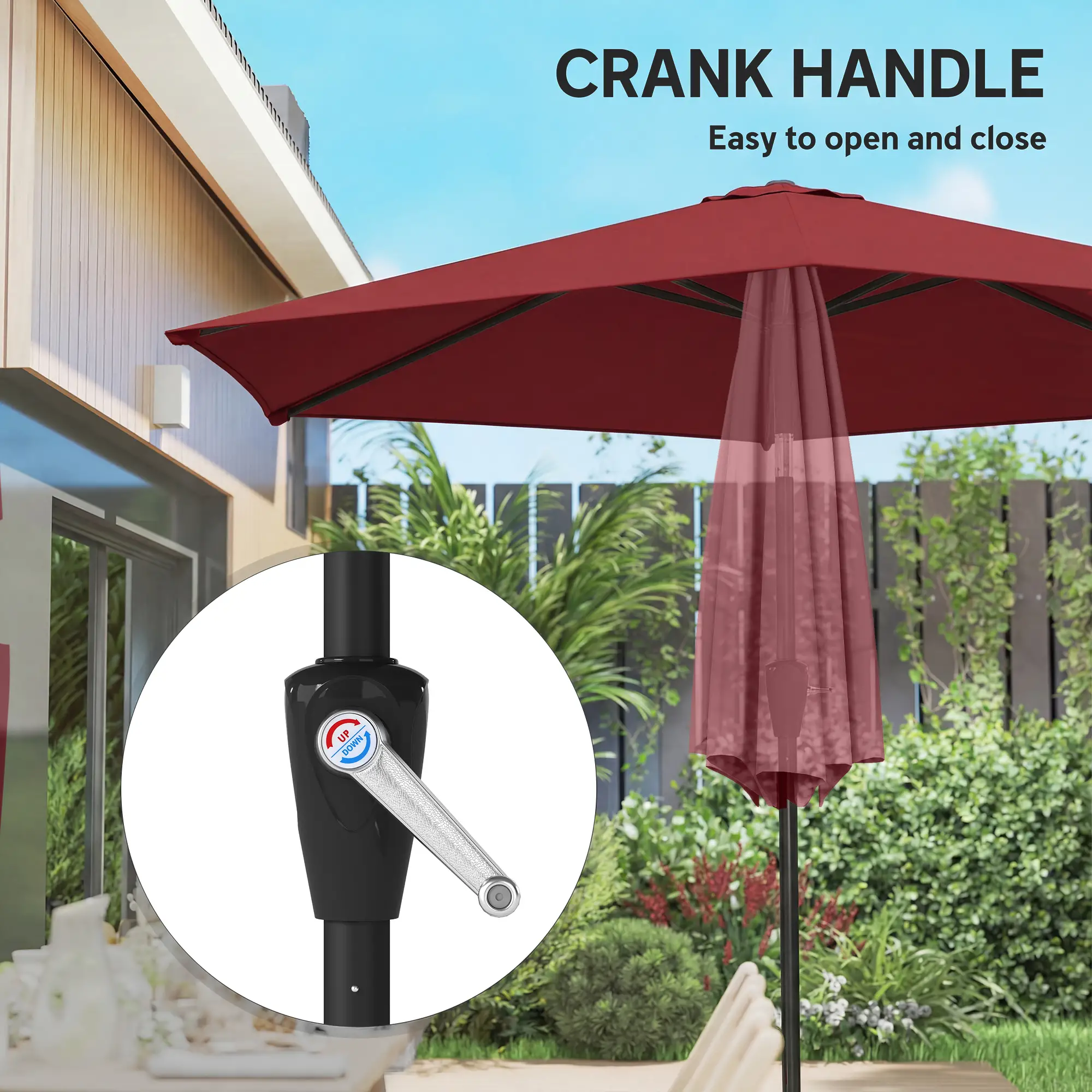 9FT Patio Umbrella, Tilt Crank, 6 Ribs, UV Protection - Image 7