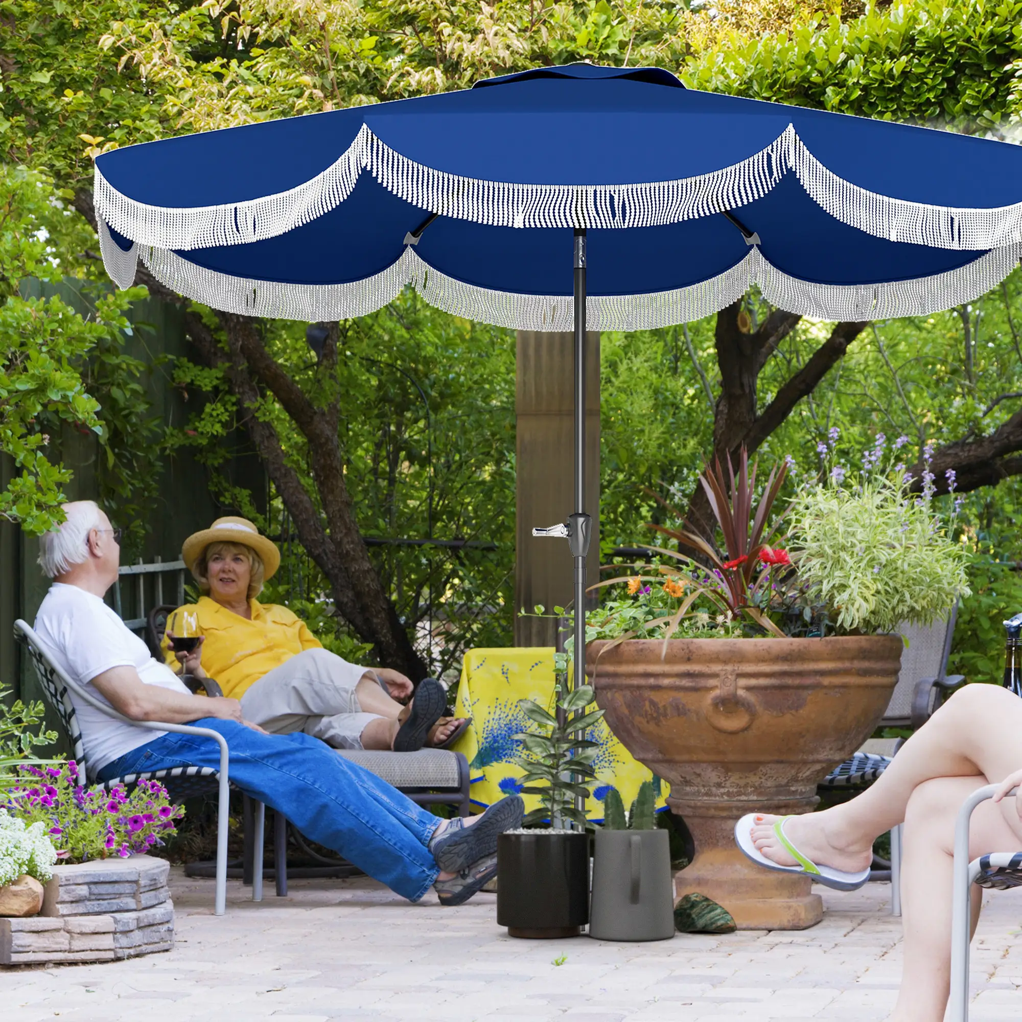 9FT Patio Umbrella, UPF 30+, Crank, 8 Ribs, Push Button Tilt, Blue - Image 2
