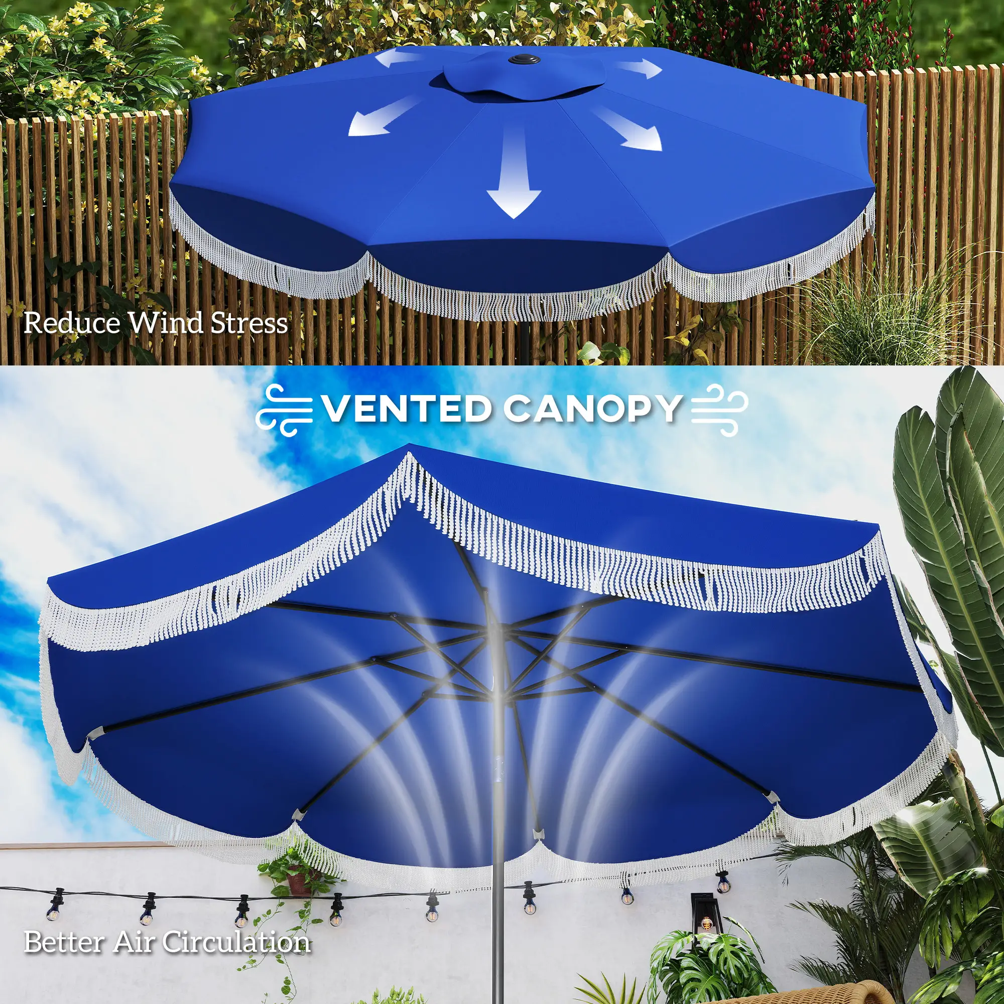 9FT Patio Umbrella, UPF 30+, Crank, 8 Ribs, Push Button Tilt, Blue - Image 6