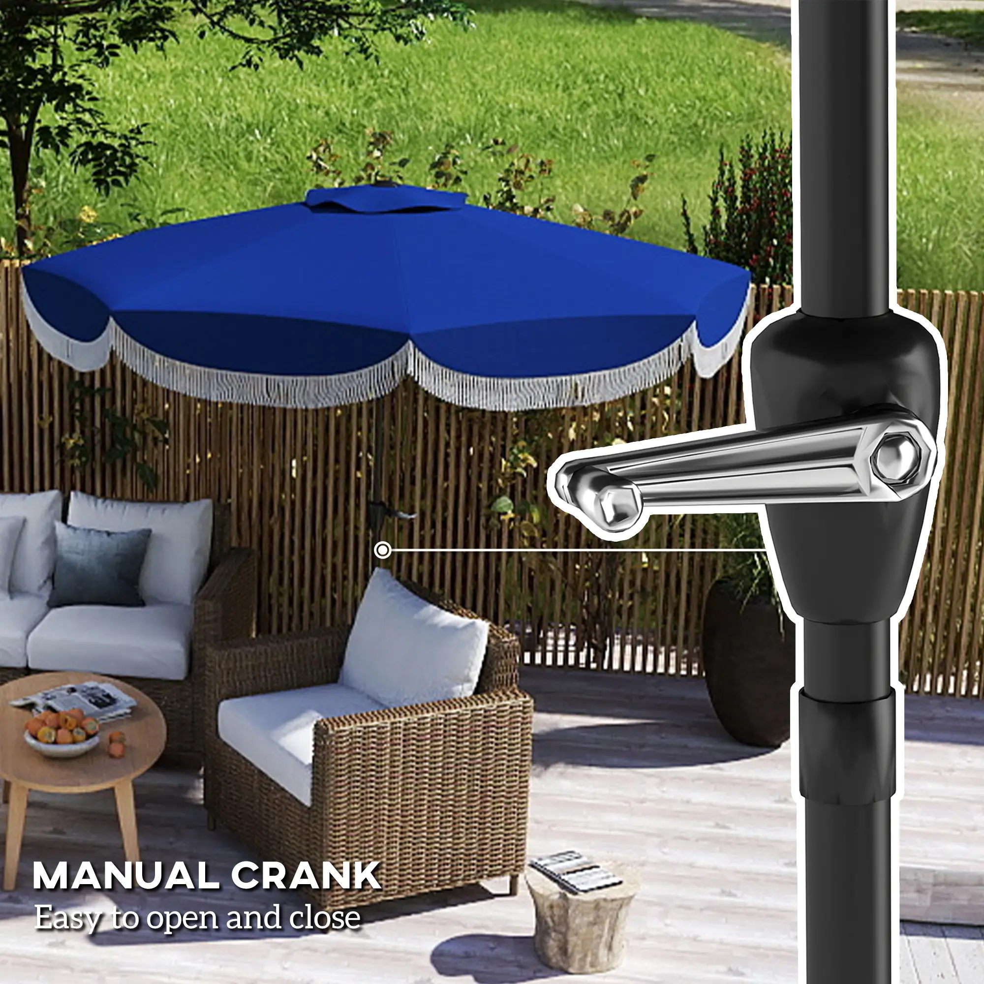 9FT Patio Umbrella, UPF 30+, Crank, 8 Ribs, Push Button Tilt, Blue - Image 7