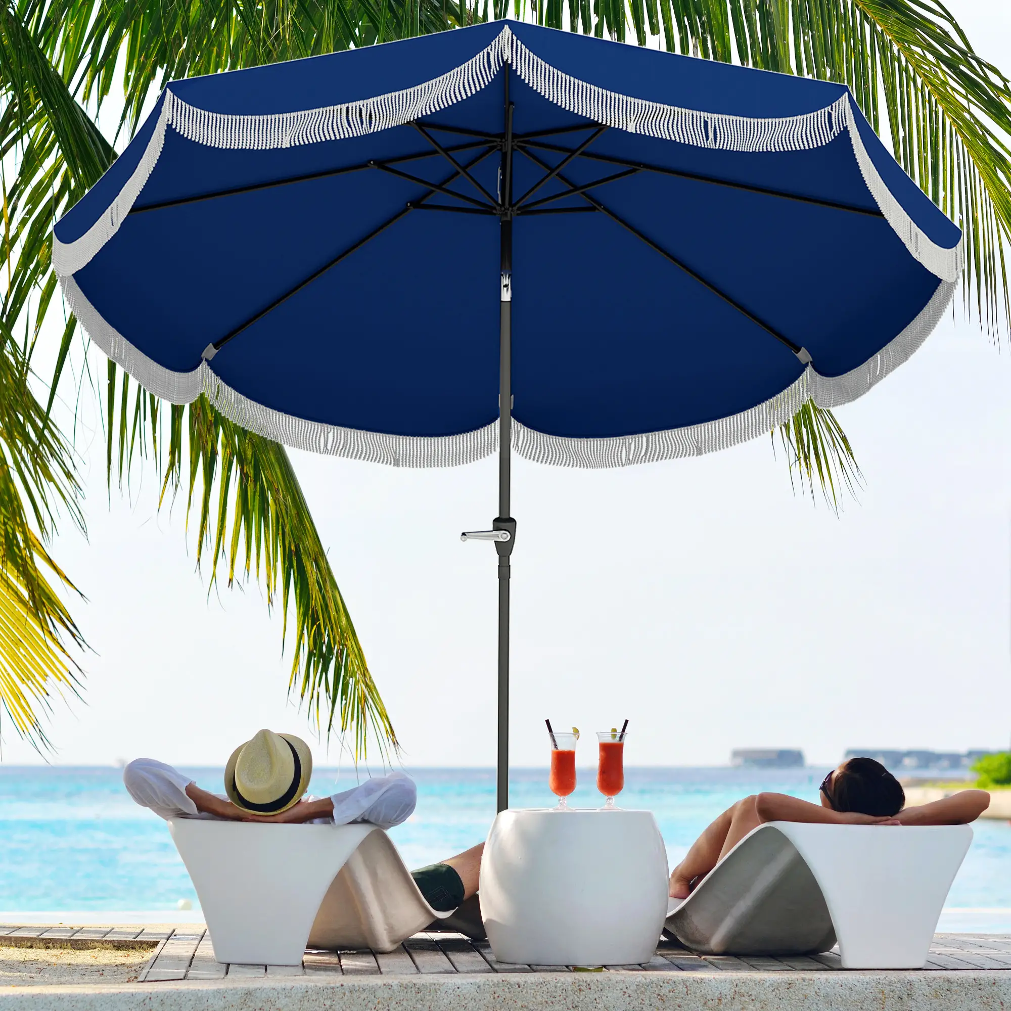 9FT Patio Umbrella, UPF 30+, Crank, 8 Ribs, Push Button Tilt, Blue - Image 8
