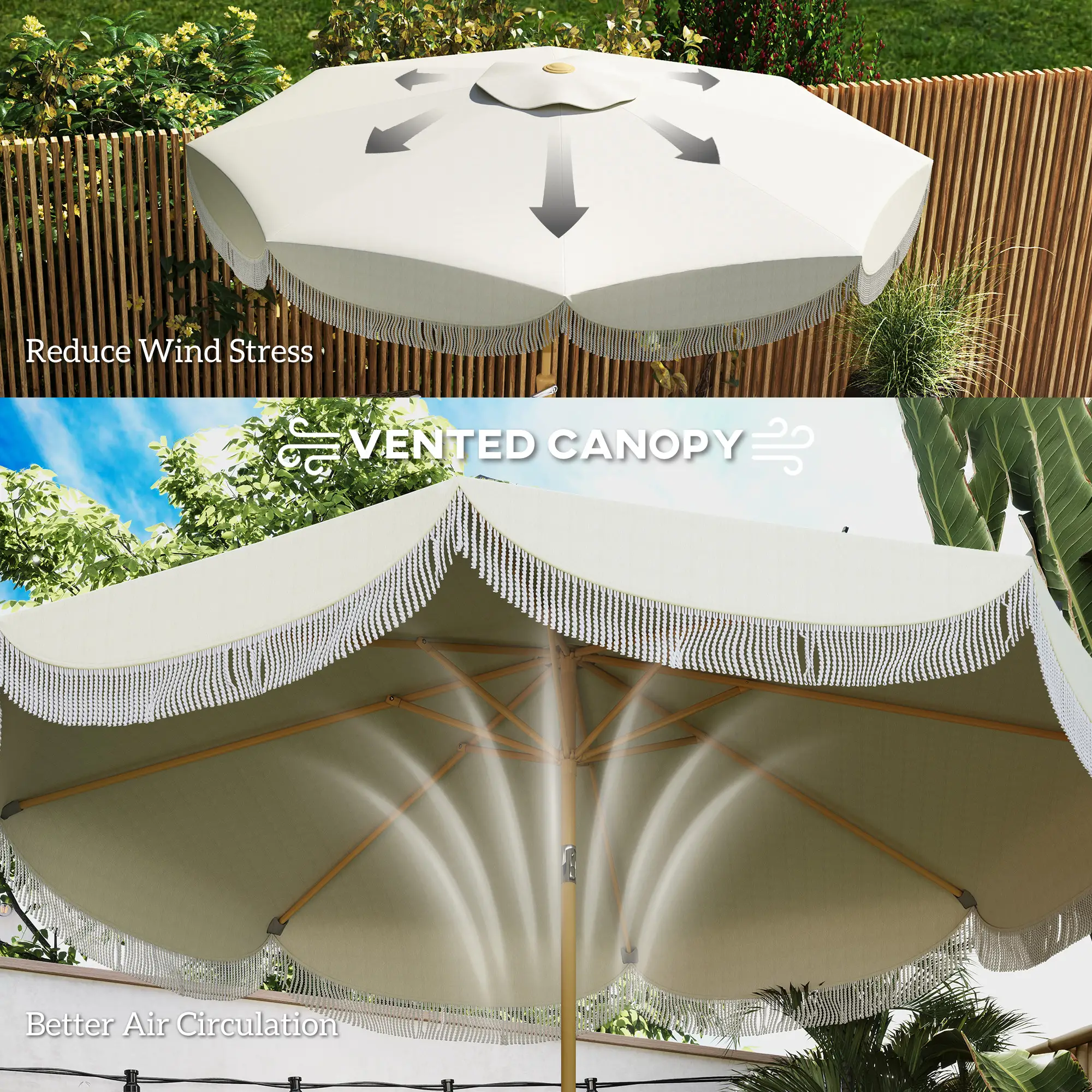 9FT Patio Umbrella, UPF 30+, Crank, 8 Ribs, Push Button Tilt, Cream White - Image 6
