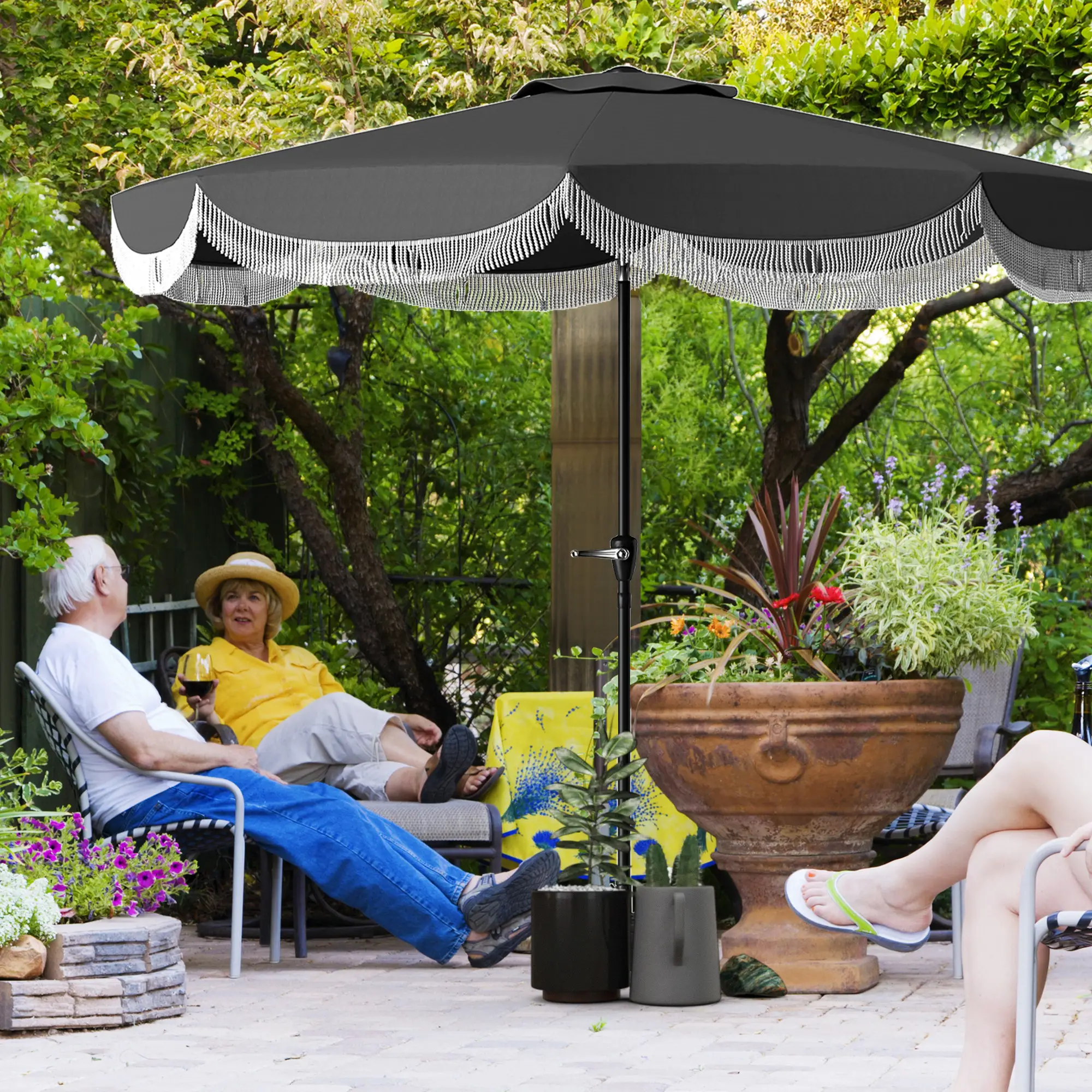 9FT Patio Umbrella, UPF 30+, Crank, 8 Ribs, Tilt, Vented, Charcoal Grey - Image 2