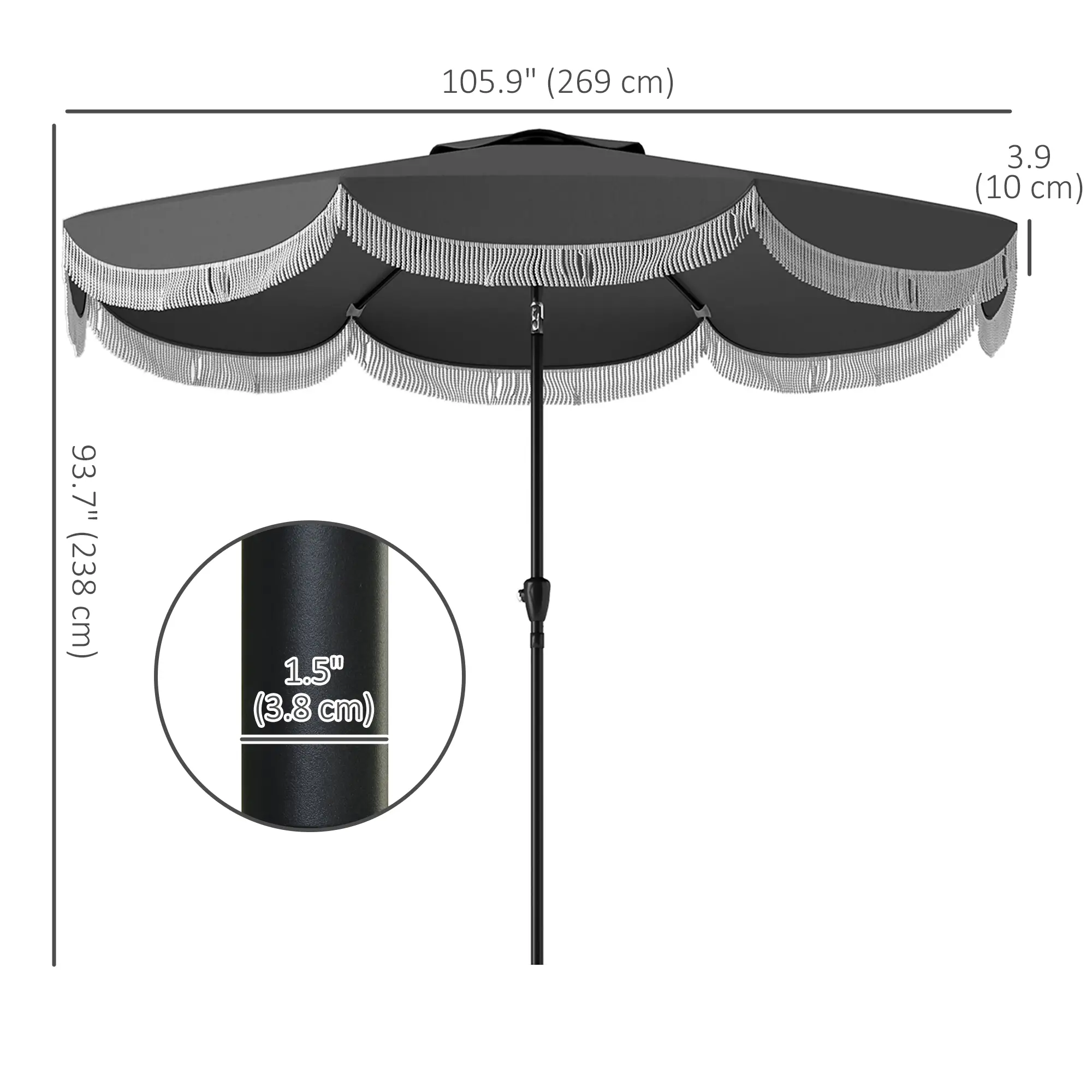 9FT Patio Umbrella, UPF 30+, Crank, 8 Ribs, Tilt, Vented, Charcoal Grey - Image 3
