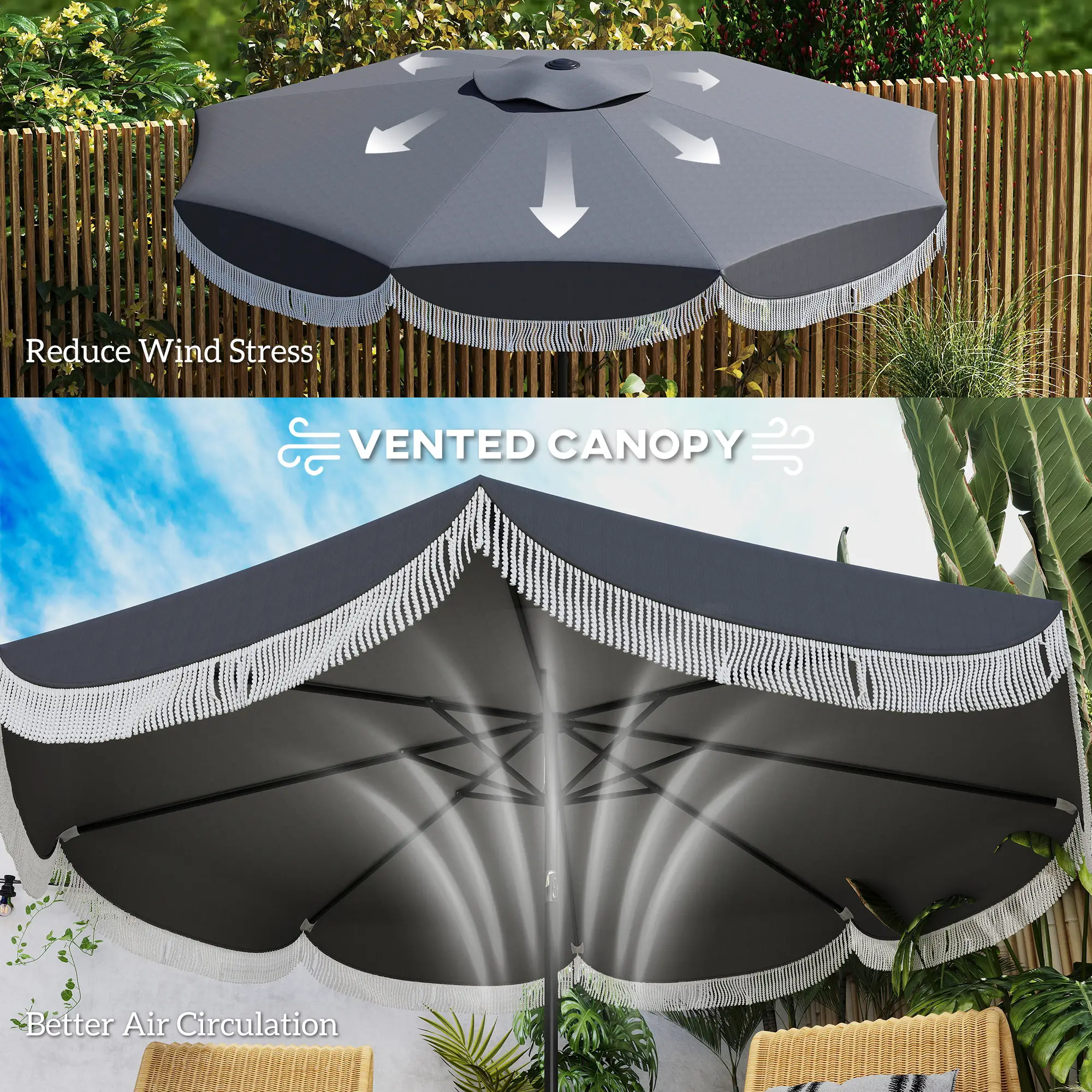 9FT Patio Umbrella, UPF 30+, Crank, 8 Ribs, Tilt, Vented, Charcoal Grey - Image 6