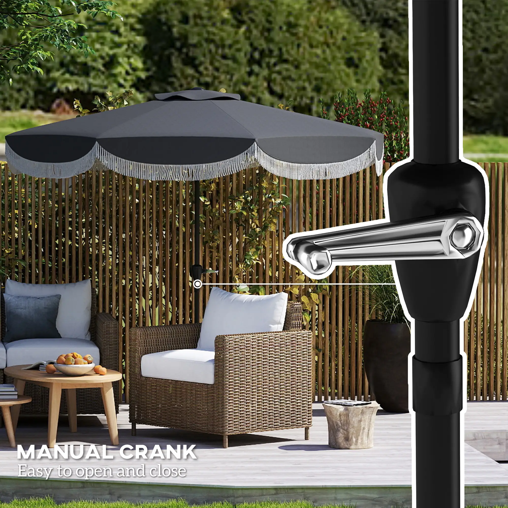 9FT Patio Umbrella, UPF 30+, Crank, 8 Ribs, Tilt, Vented, Charcoal Grey - Image 7