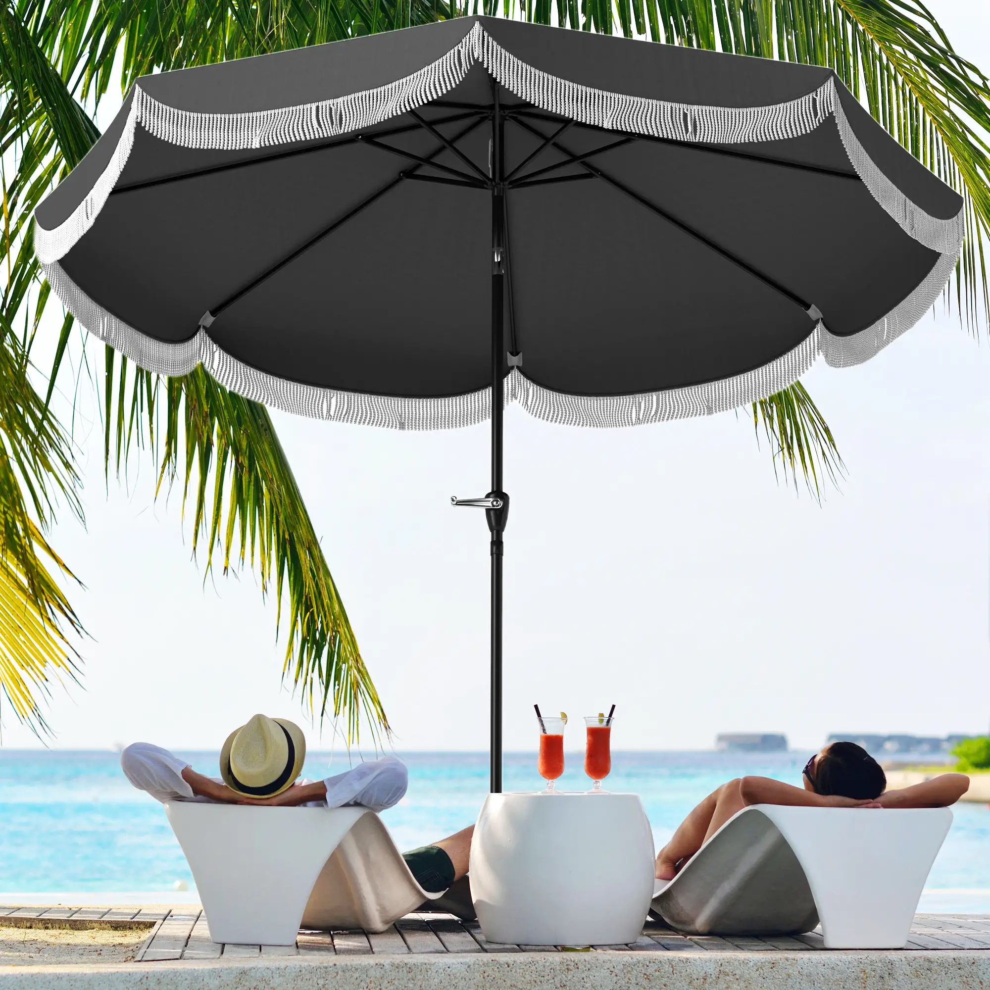 9FT Patio Umbrella, UPF 30+, Crank, 8 Ribs, Tilt, Vented, Charcoal Grey - Image 8