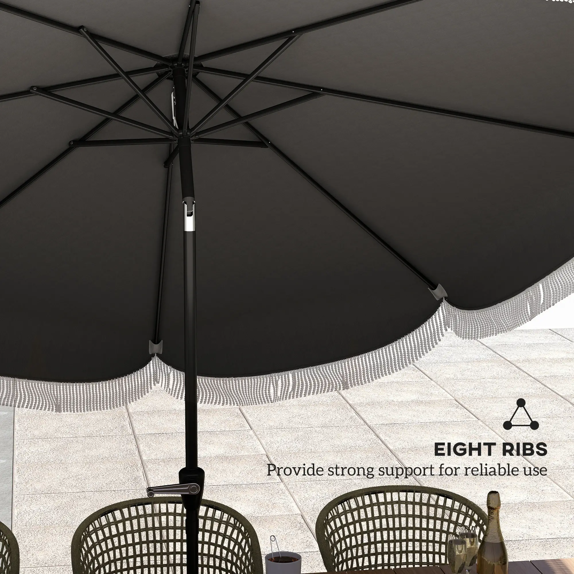 9FT Patio Umbrella, UPF 30+, Crank, 8 Ribs, Tilt, Vented, Charcoal Grey - Image 9