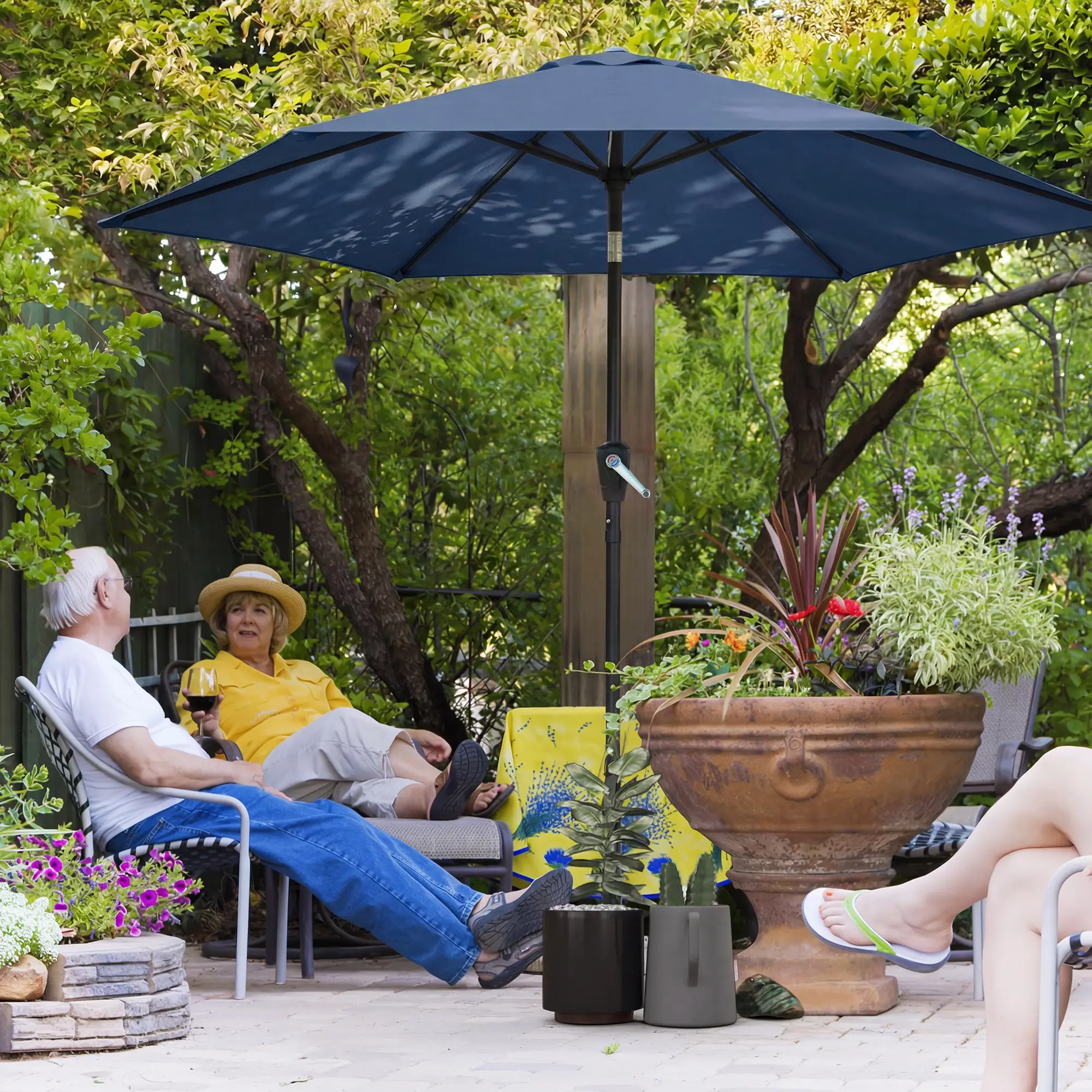 9FT Patio Umbrella With Tilt, Crank, 6 Ribs, UV Protection - Image 2