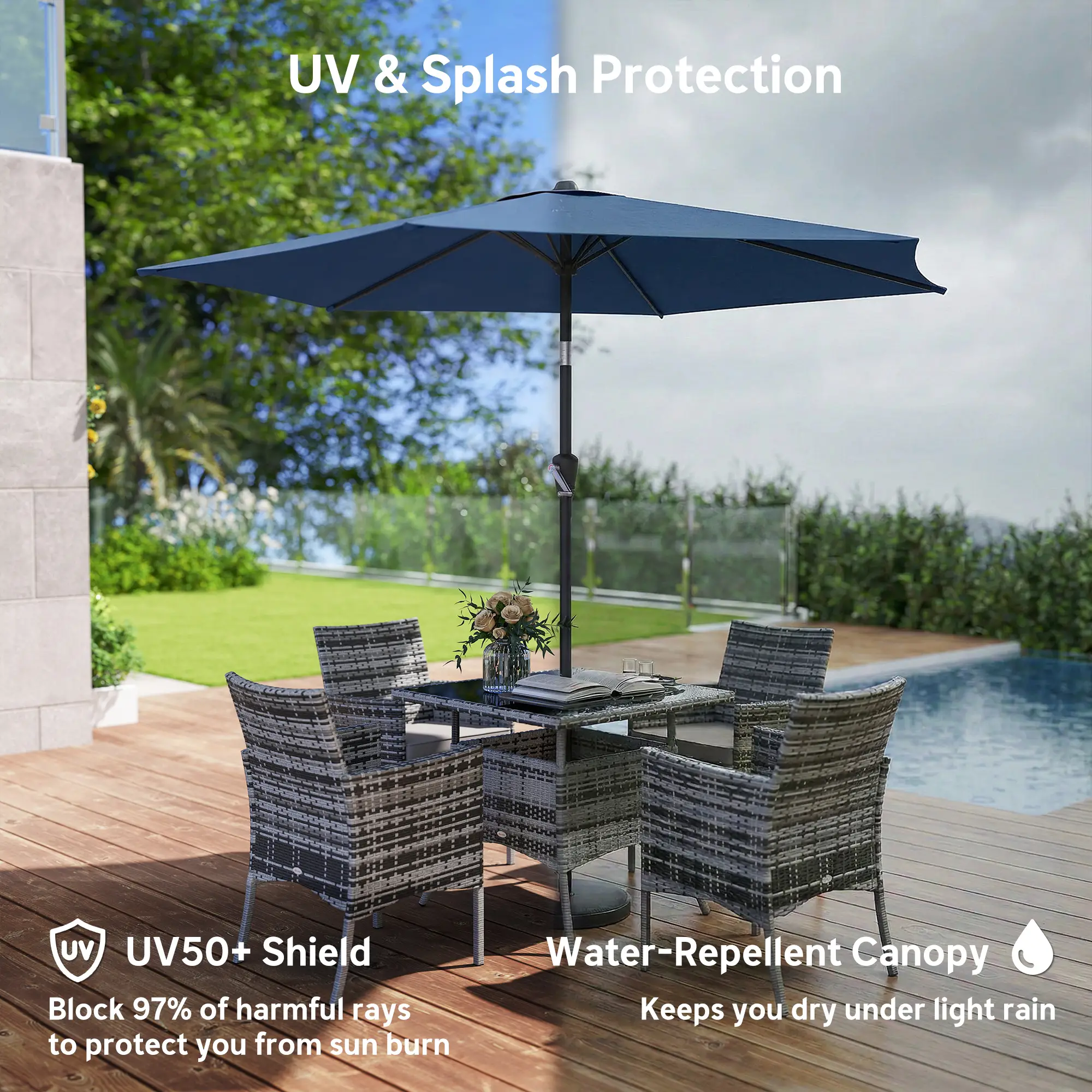 9FT Patio Umbrella With Tilt, Crank, 6 Ribs, UV Protection - Image 5