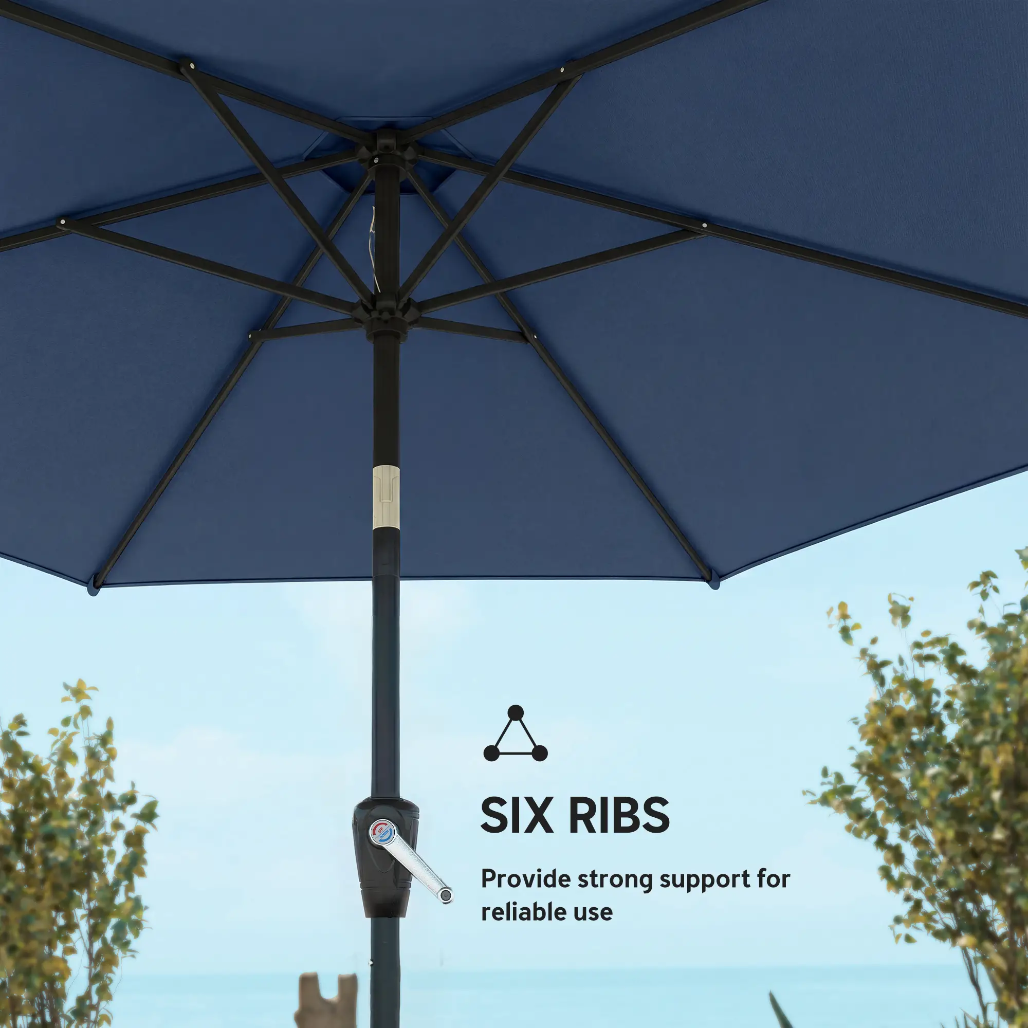 9FT Patio Umbrella With Tilt, Crank, 6 Ribs, UV Protection - Image 6