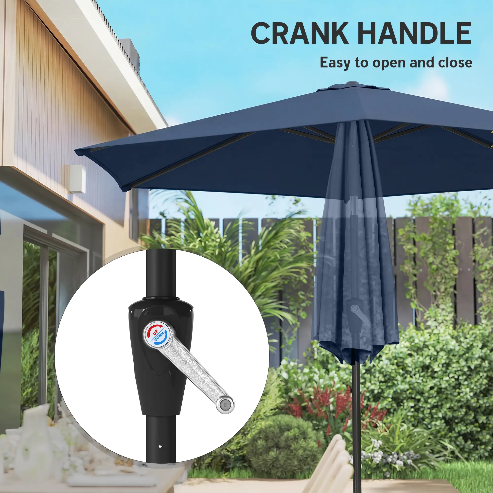 9FT Patio Umbrella With Tilt, Crank, 6 Ribs, UV Protection - Image 7