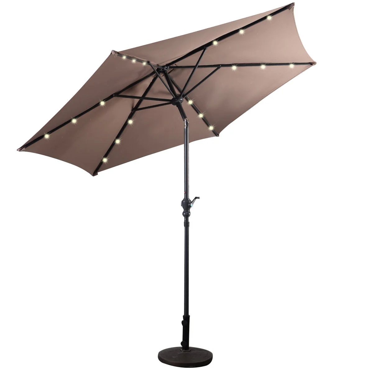 9FT Solar LED Patio Umbrella, Steel Tilt Crank, Tan - Image 4