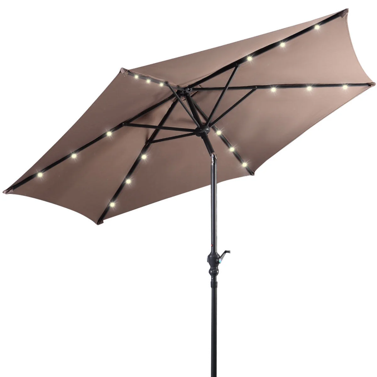 9FT Solar LED Patio Umbrella, Steel Tilt Crank, Tan - Image 8